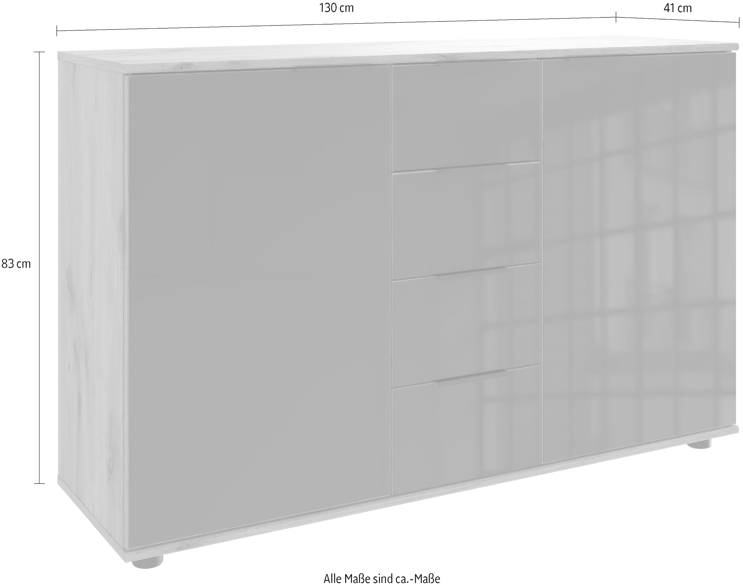 Wimex Schubkastenkommode »Leonberg, Sideboard mit 6 Schubladen«, mit Glasfront, B/T/H 130/41/83cm, schwarze Metallgriffe
