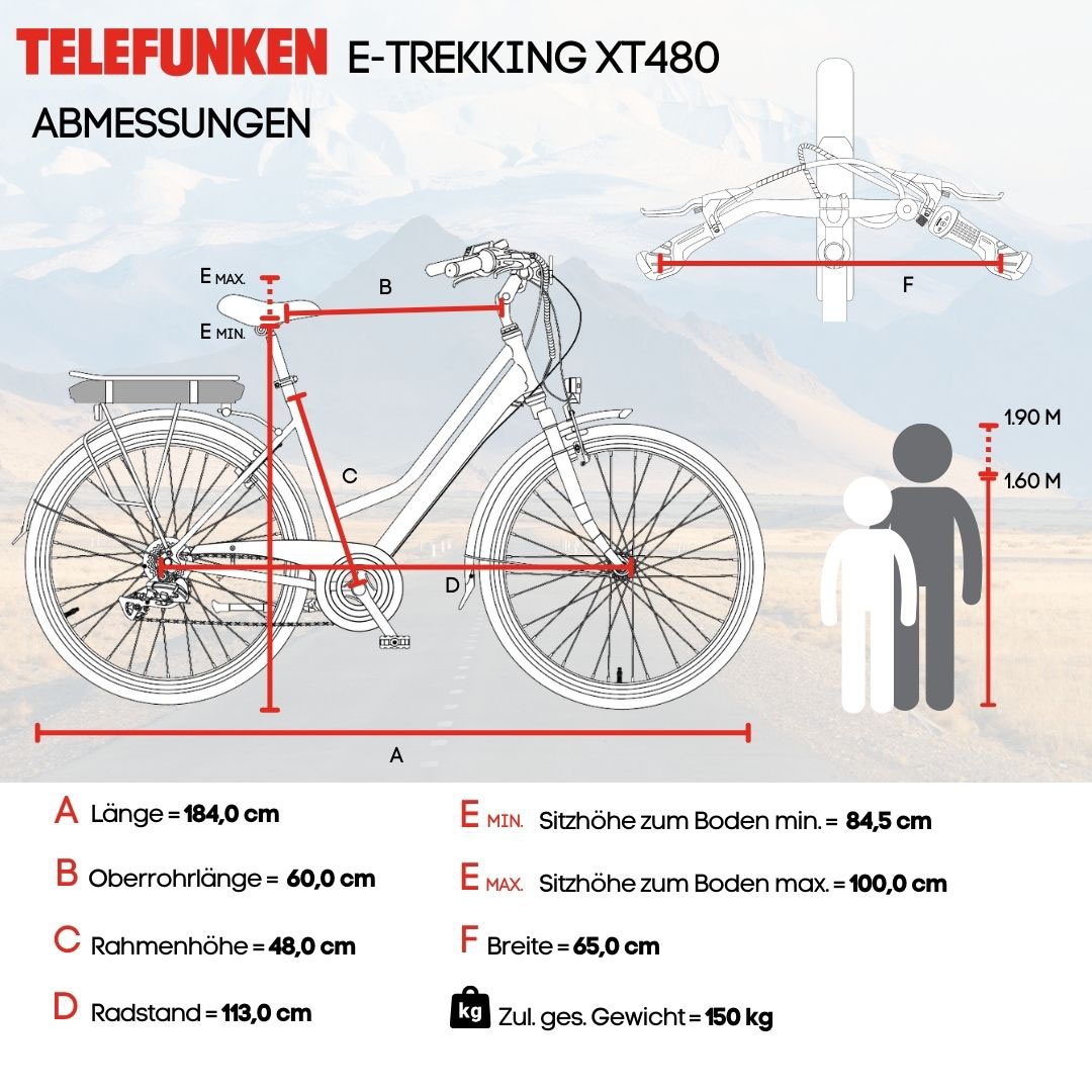Telefunken E-Bike »Expedition XT480«, 21 Gang, Shimano, Heckmotor 250 W, (mit Fahrradtasche), Pedelec, Elektrofahrrad für Damen