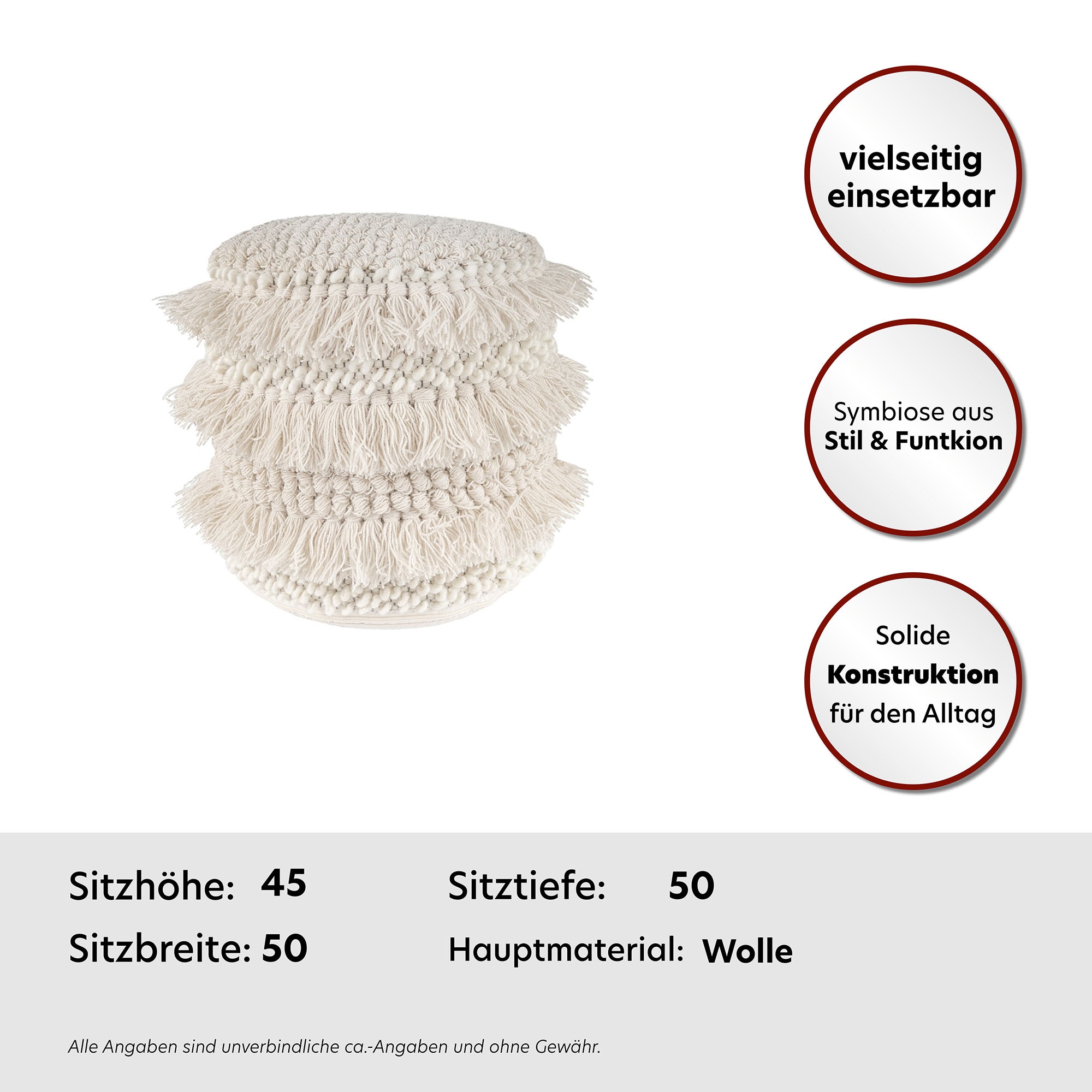 Kayoom Pouf »Bohist 325 35cm x 35cm,  Strukturen mit Fransen und Quasten«, (1 St.), handgefertigt, Unikat, sehr gut kombinierbar, vielfältig im Einsatz