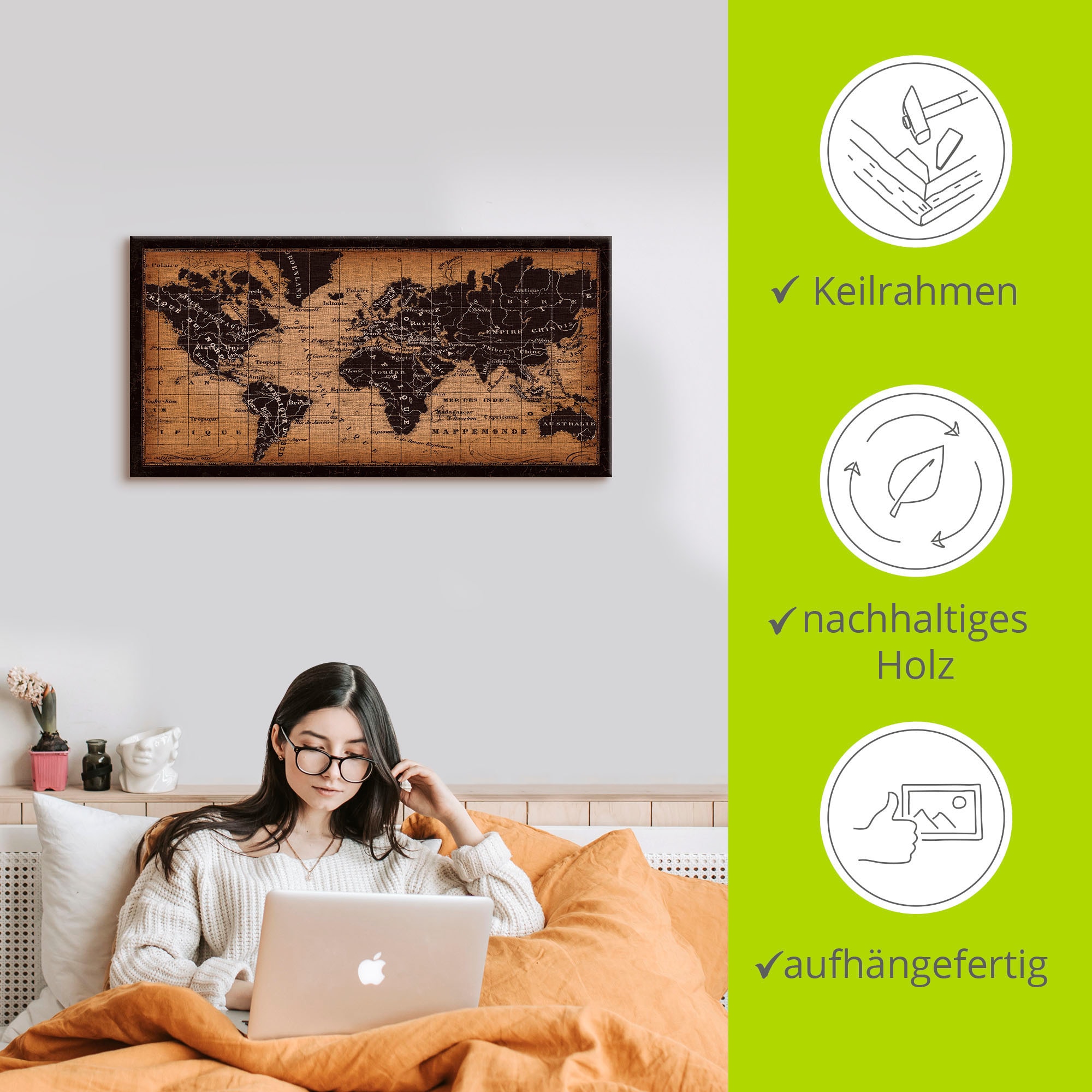 Artland Wandbild »Alte Weltkarte«, Landkarten, (1 St.), als Leinwandbild, Poster, Wandaufkleber in verschied. Größen