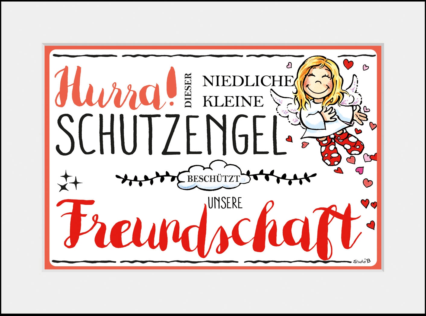 queence Bild »Schutzengel Freundschaft«, Engel-Himmel-Stern-Sterne-Schriftzug-Sprüche & Texte-Liebessprüche-Blumen, (1 St.), HD Premium Poster-Druck inkl. Holzrahmen