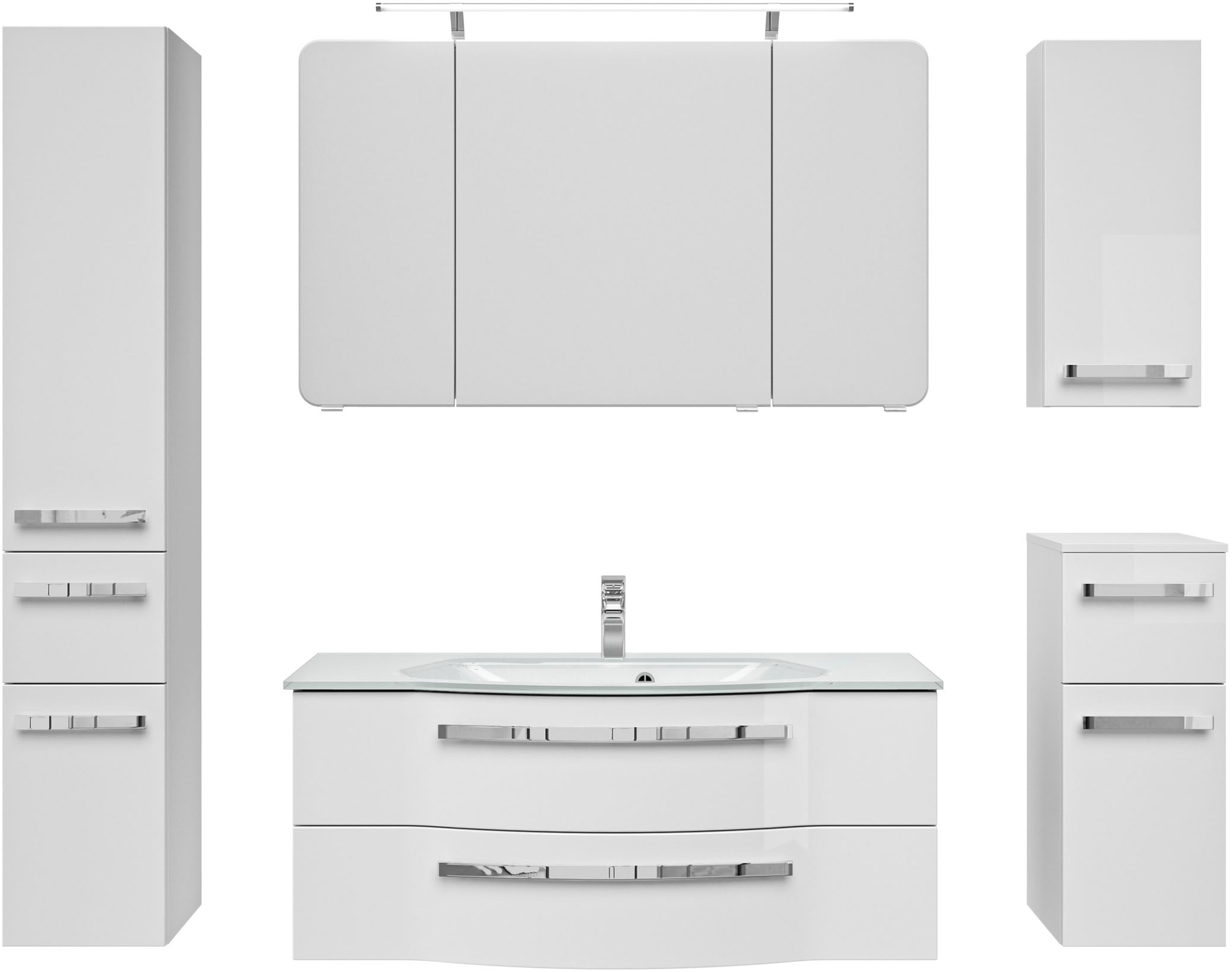 Saphir Badmöbel-Set »Serie 4005, vormontiert, Glaswaschbecken, Spiegelschra günstig online kaufen