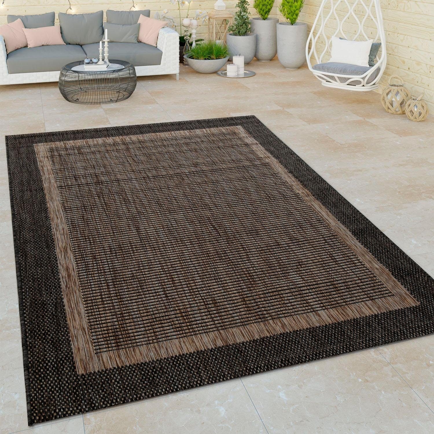 Paco Home Teppich »Illusion 325«, rechteckig, 5 mm Höhe, Flachgewebe, meliert, mit Bordüre, Outdoor geeignet, UV-beständig