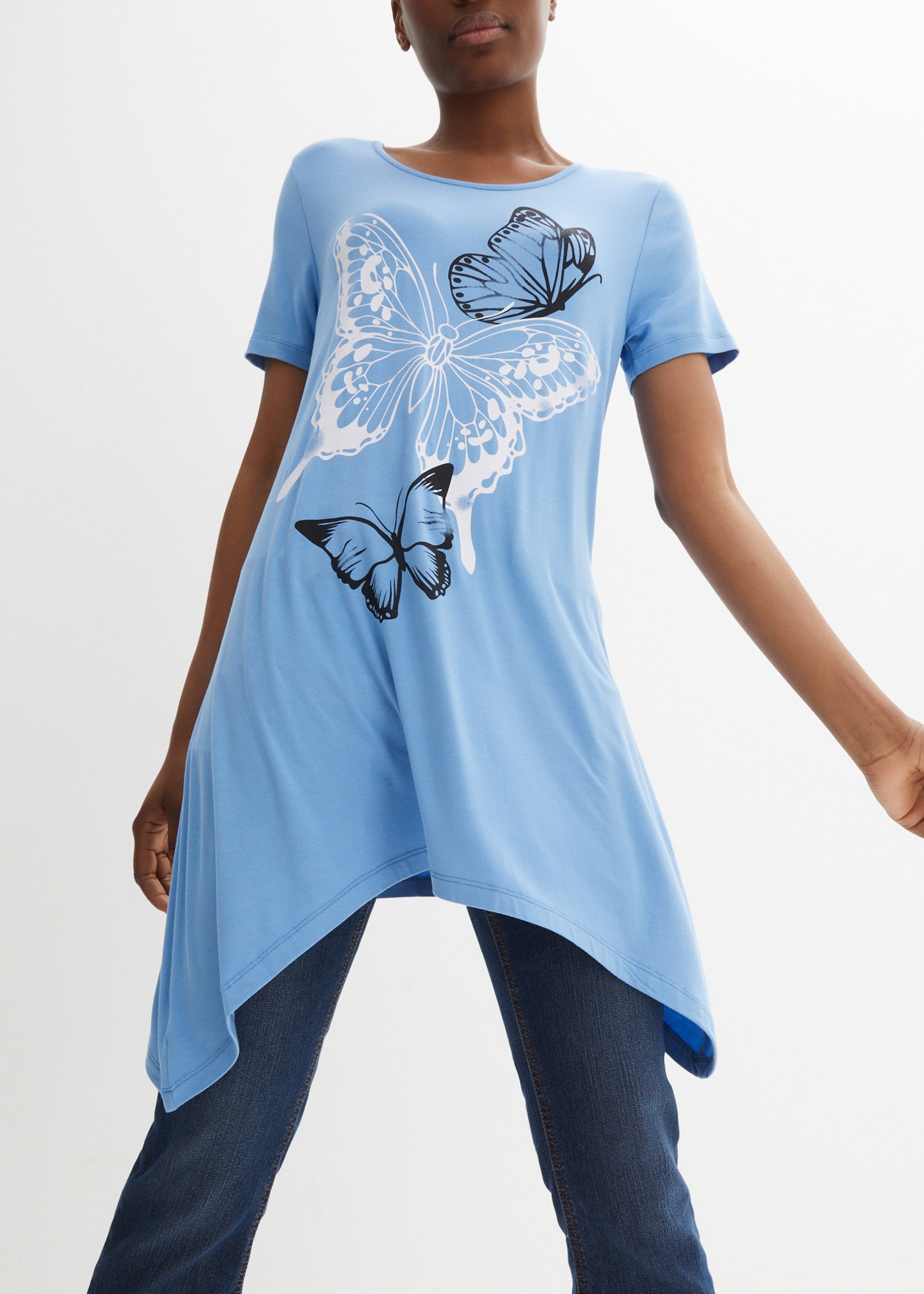 bonprix Longshirt »Longshirt mit Zipfel und Schmetterlingsmuster« Longshirt mit Zipfel und Schmetterlingsmuster