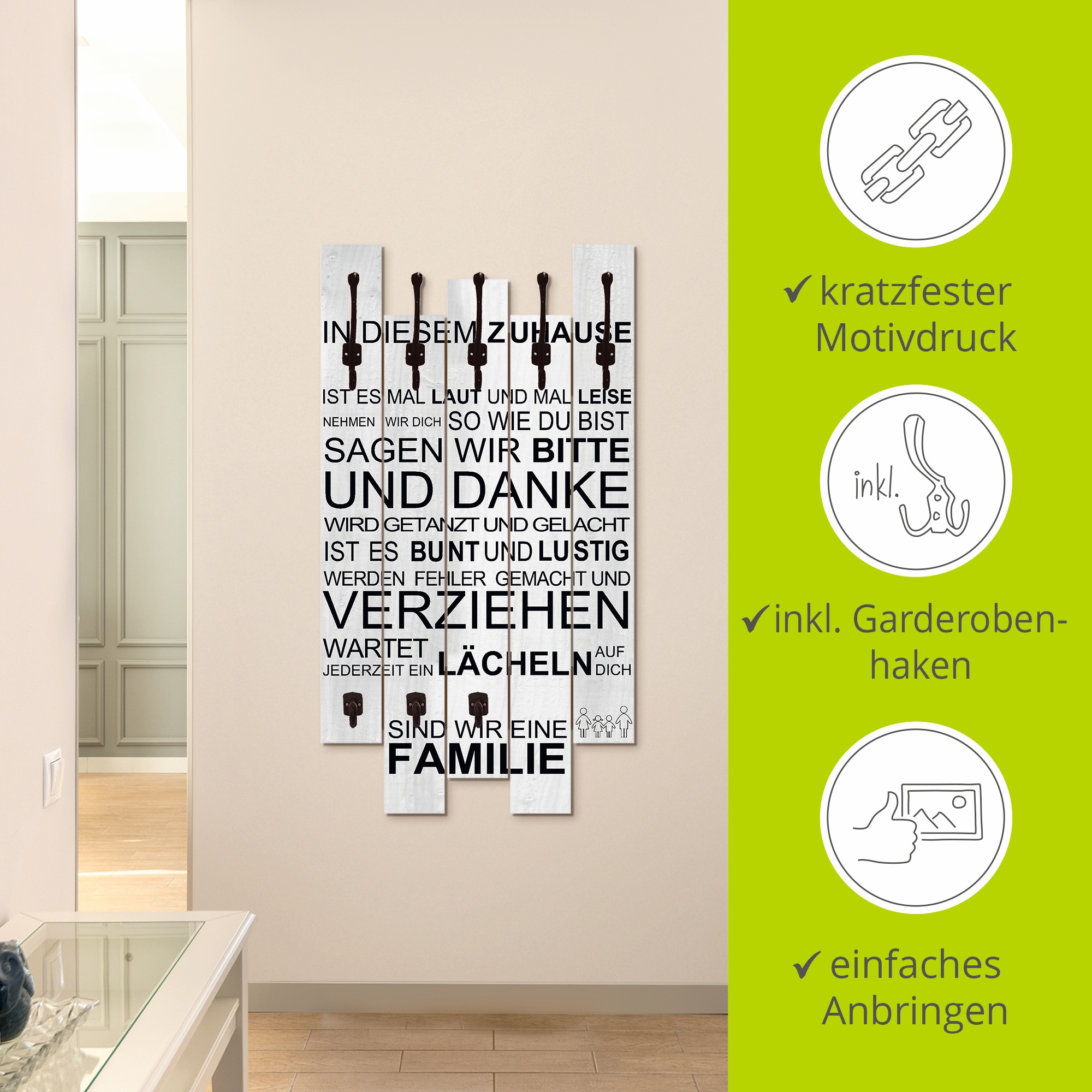 Artland Garderobenleiste »In diesem Zuhause_weiß«, teilmontiert