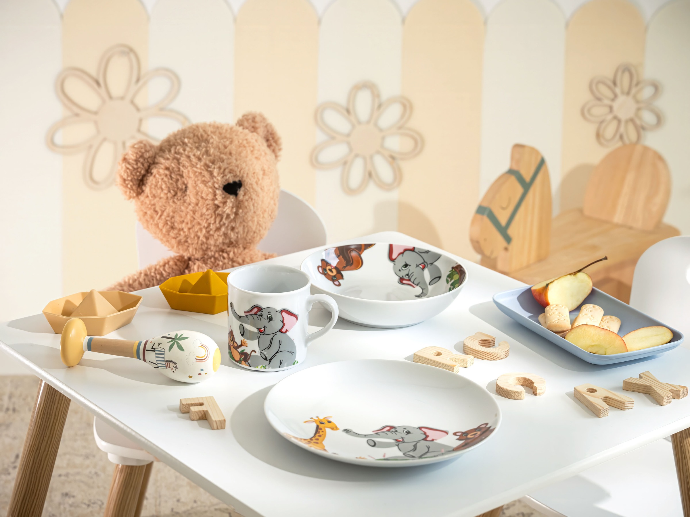 CreaTable Kindergeschirr-Set »Zoo« Dekor mit lustigen Zoobewohnern, Made in Europe, 3 Teile, für 1 Person