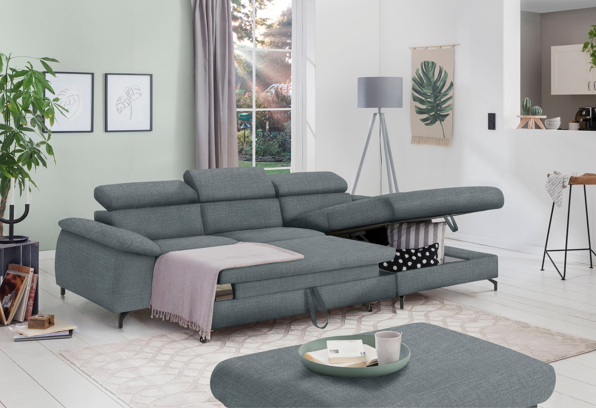 COTTA Polstergarnitur »Komaris L-Form«, (Set), Set bestehend aus: Ecksofa mit Kopfteilverstellung & Hocker