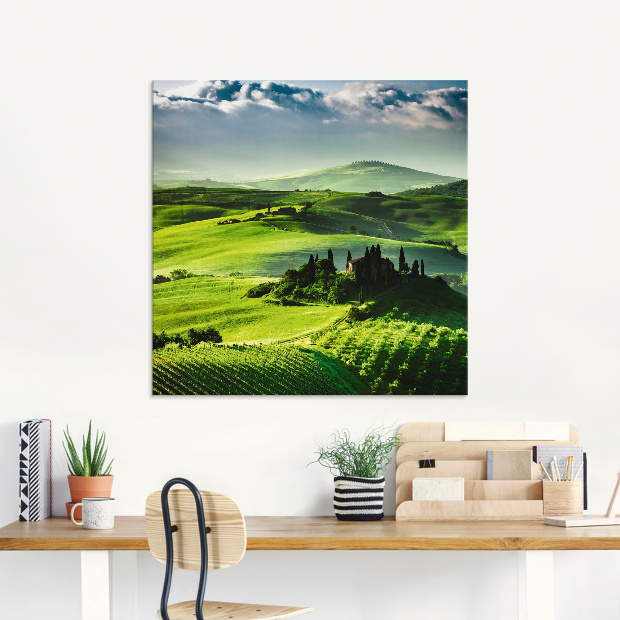 Artland Glasbild »Sonnenaufgang über einer Olivenfarm«, Felder, (1 St.), in verschiedenen Größen