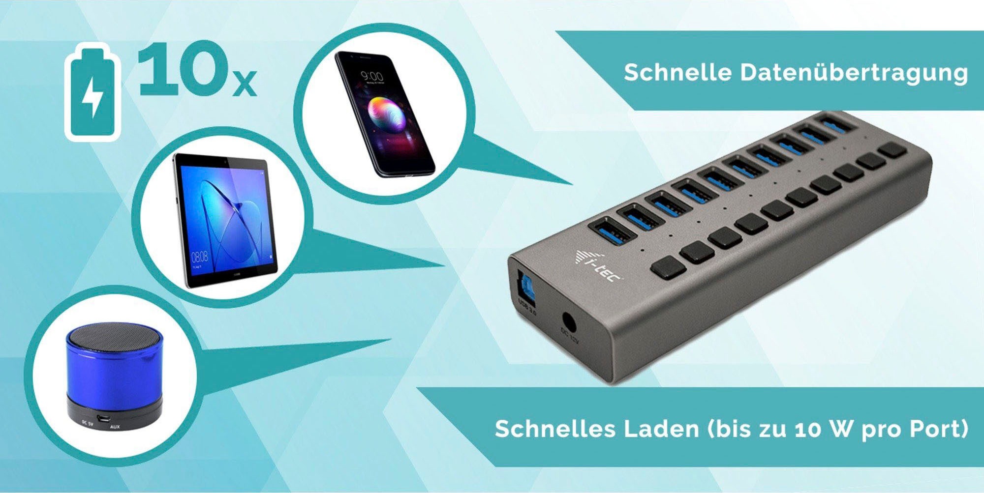 I-TEC USB-Ladegerät »USB 3.0 Charging HUB 10 port + Power Adapter 48 W«