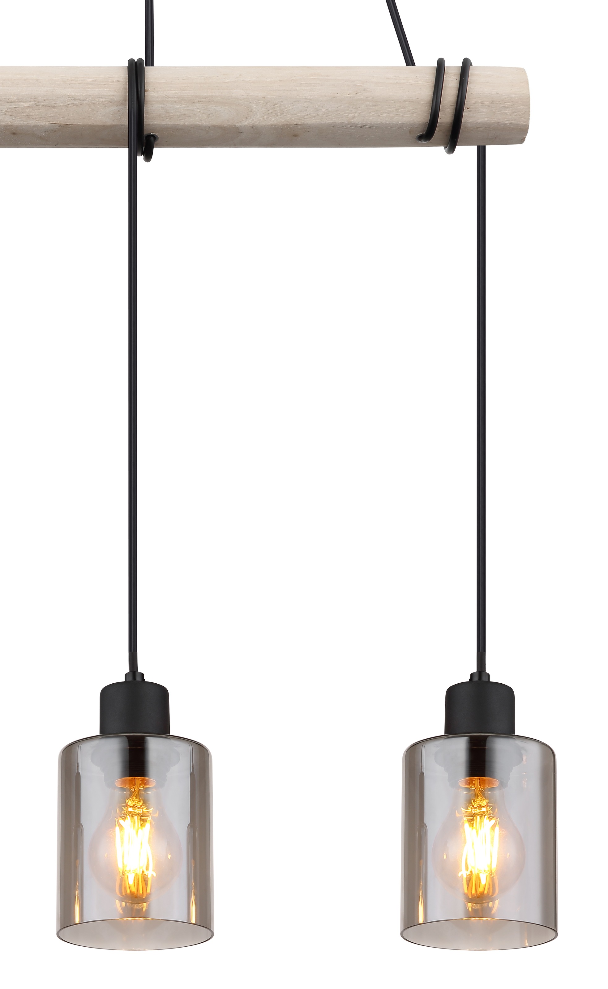 GLOBO LIGHTING Hängeleuchte »HADERA« E27 1 Stk. Hängeleuchte Schwarz/Holz, Rauchglas, höhenkürzbar, E27