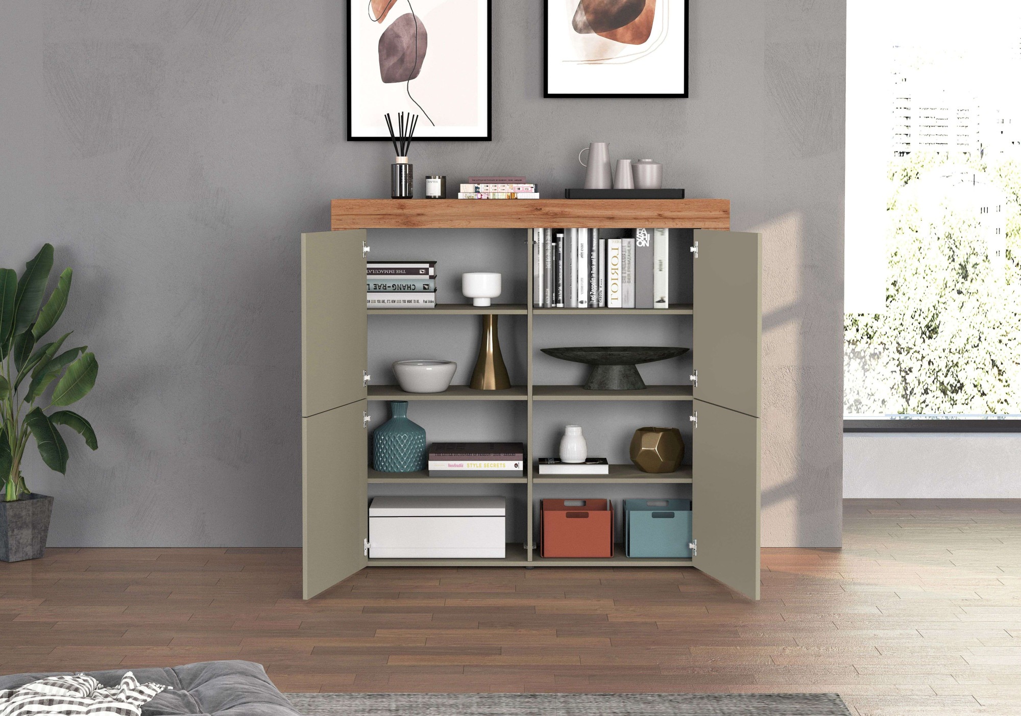 INOSIGN Highboard »CHRONOS Breite 140 cm mit 4 Türen und 8 Fächer 'Made in Italy'«, (1 St.), Hohes Sideboard, Kommode, Schrank, Grifflos mit Push to Open