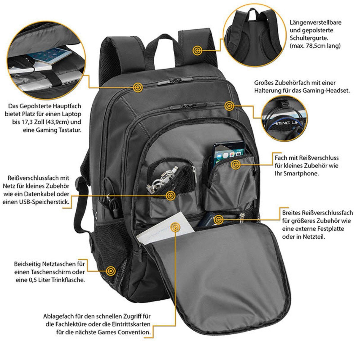 PEDEA Laptoprucksack »Rucksack 17,3 Zoll (43,9cm) "Game"«