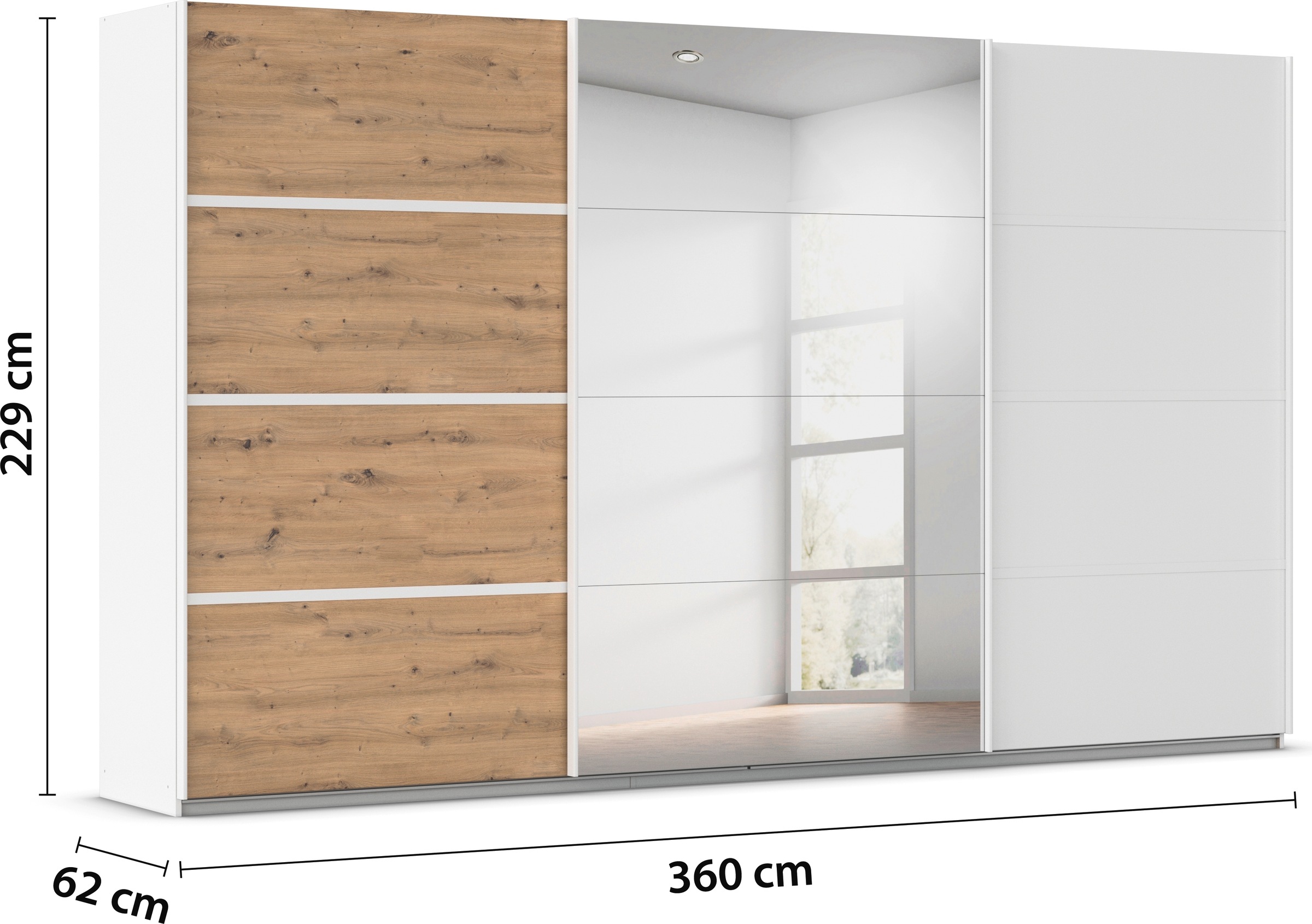 rauch Kleiderschrank »Schwebetürenschrank Garderobe Schrank TOP ANGEBOT Avola«, (in 3 verschiedenen Ausstattungen BASIC/CLASSIC/PREMIUM inkl. Spiegel), mit eleganten Zierleisten in Chrom, Schwarz oder Weiß MADE IN GERMANY
