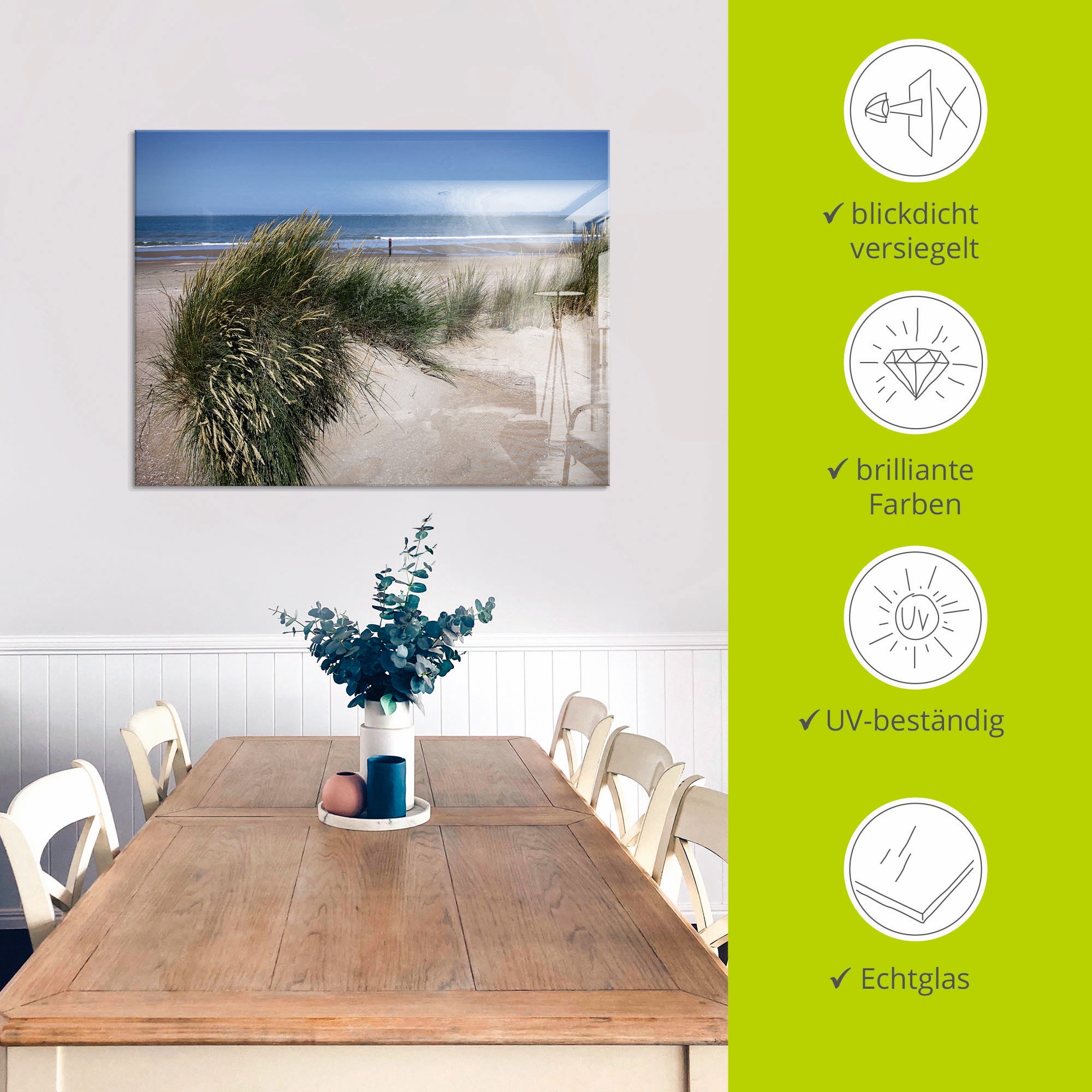 Artland Glasbild »wellige Dünenlandschaft«, Strand, (1 St.), in verschiedenen Größen