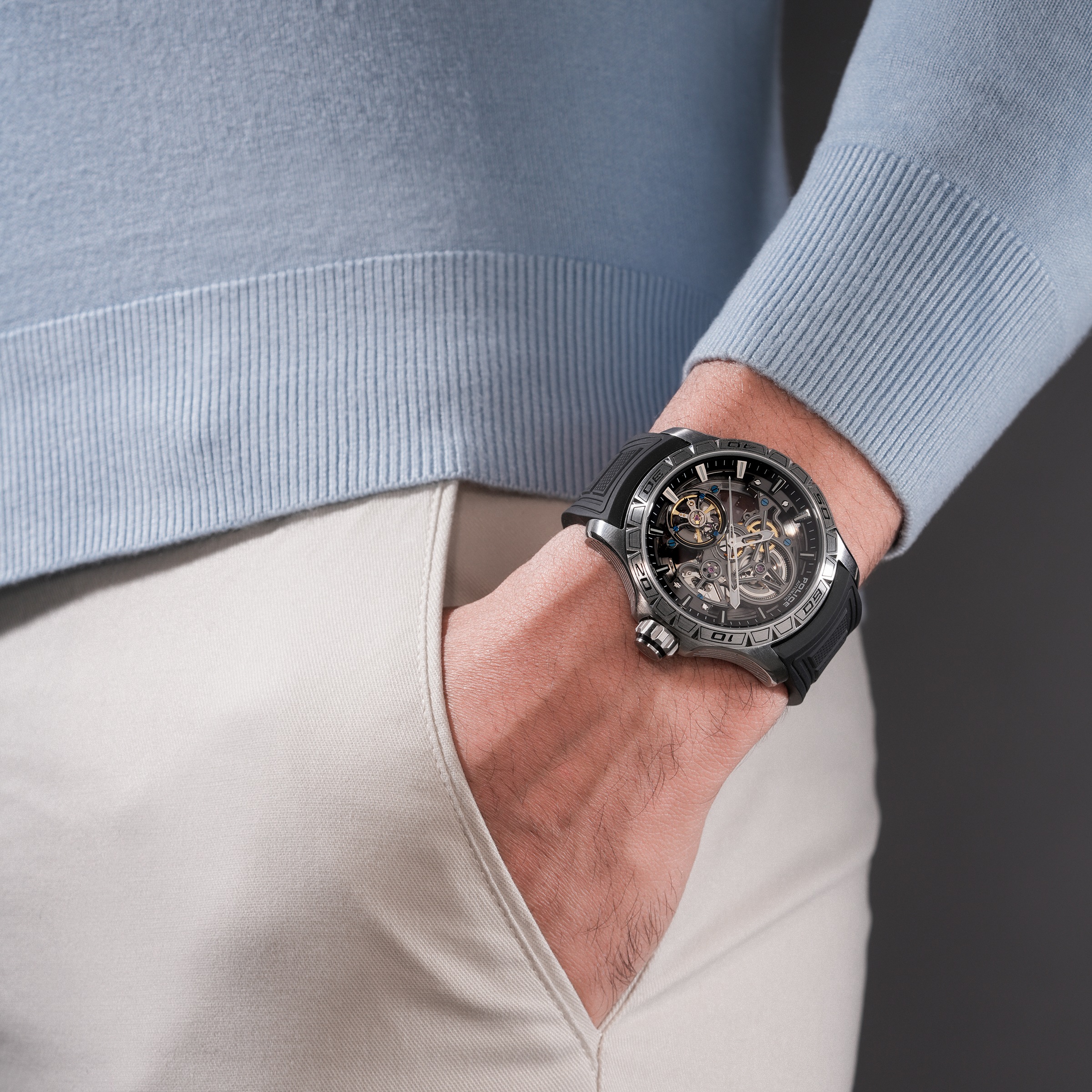 Police Automatikuhr »Spirit« Armbanduhr, Herrenuhr, Mechanische Uhr, Silikonarmband, analog