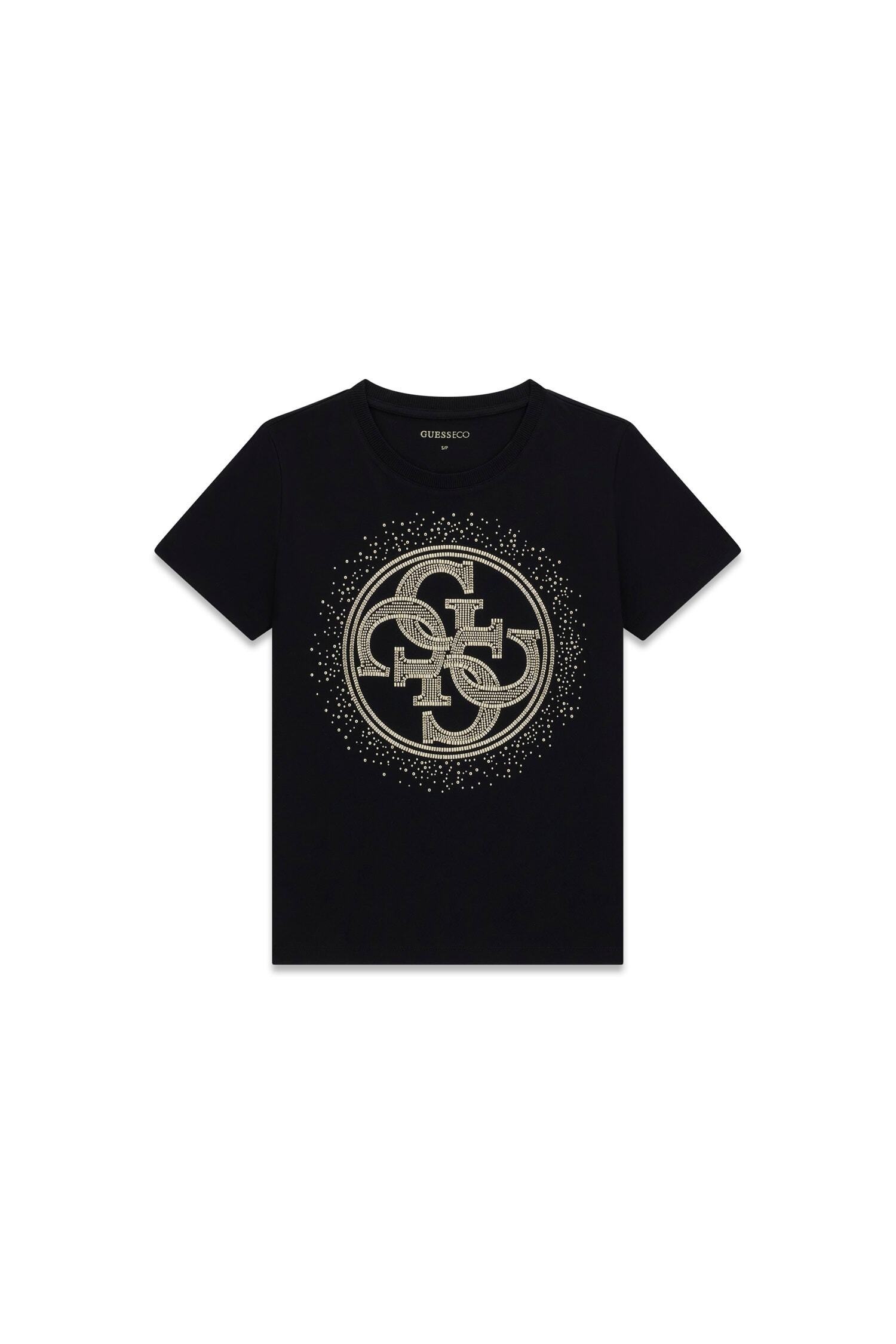 Guess T-Shirt »CN 4G ROUND CRYSTALS LOGO« mit markantem Logodesign, Regular Fit