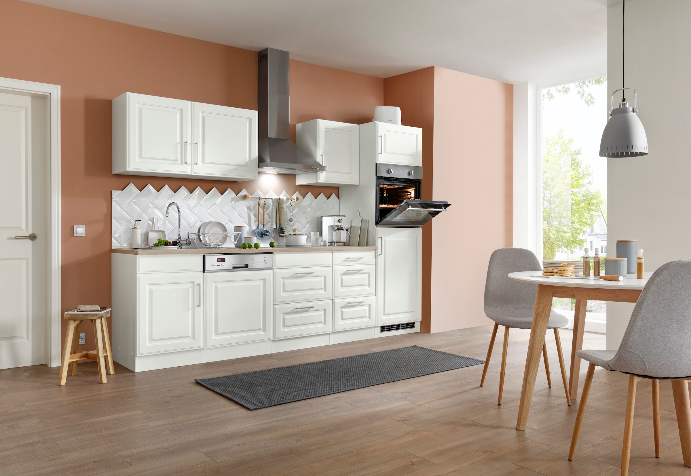 KOCHSTATION Küchenzeile »KS-Stockholm« Breite 280 cm, mit hochwertigen MDF Fronten im Landhaus-Stil