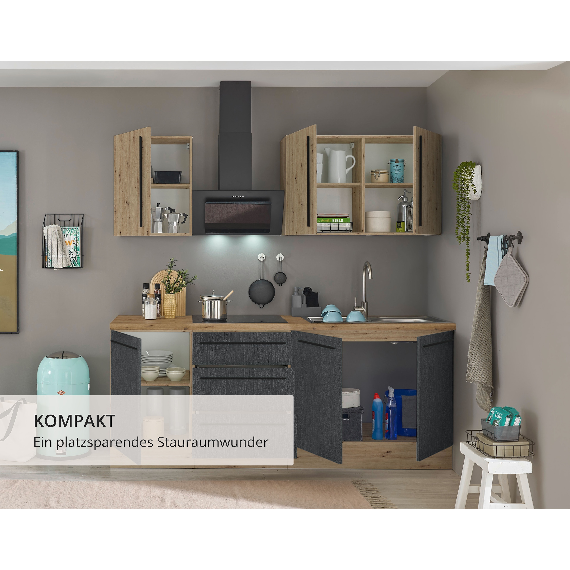 KOCHSTATION Küchenzeile »Florida« Breite 210 cm, Softclose für Türen und Schubkästen, ohne E-Geräte