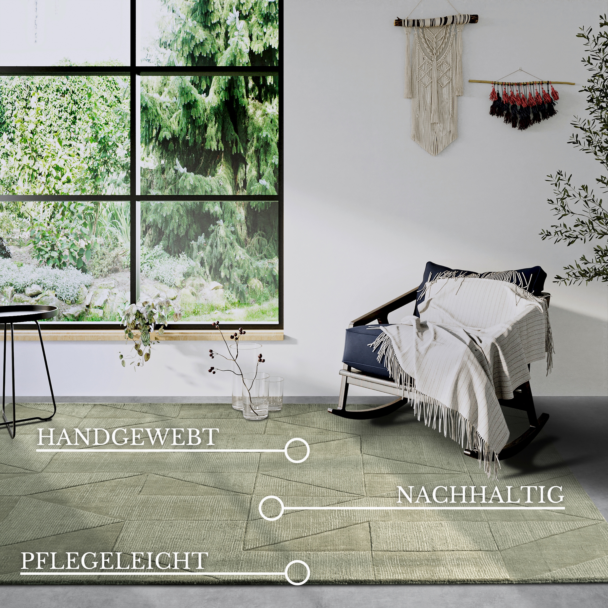 Villeroy & Boch Wollteppich »Ursule«, rechteckig, 10 mm Höhe, Läufer, handgewebt, Wolle, Natur, Wohnzimmer, Geometrie, Boho