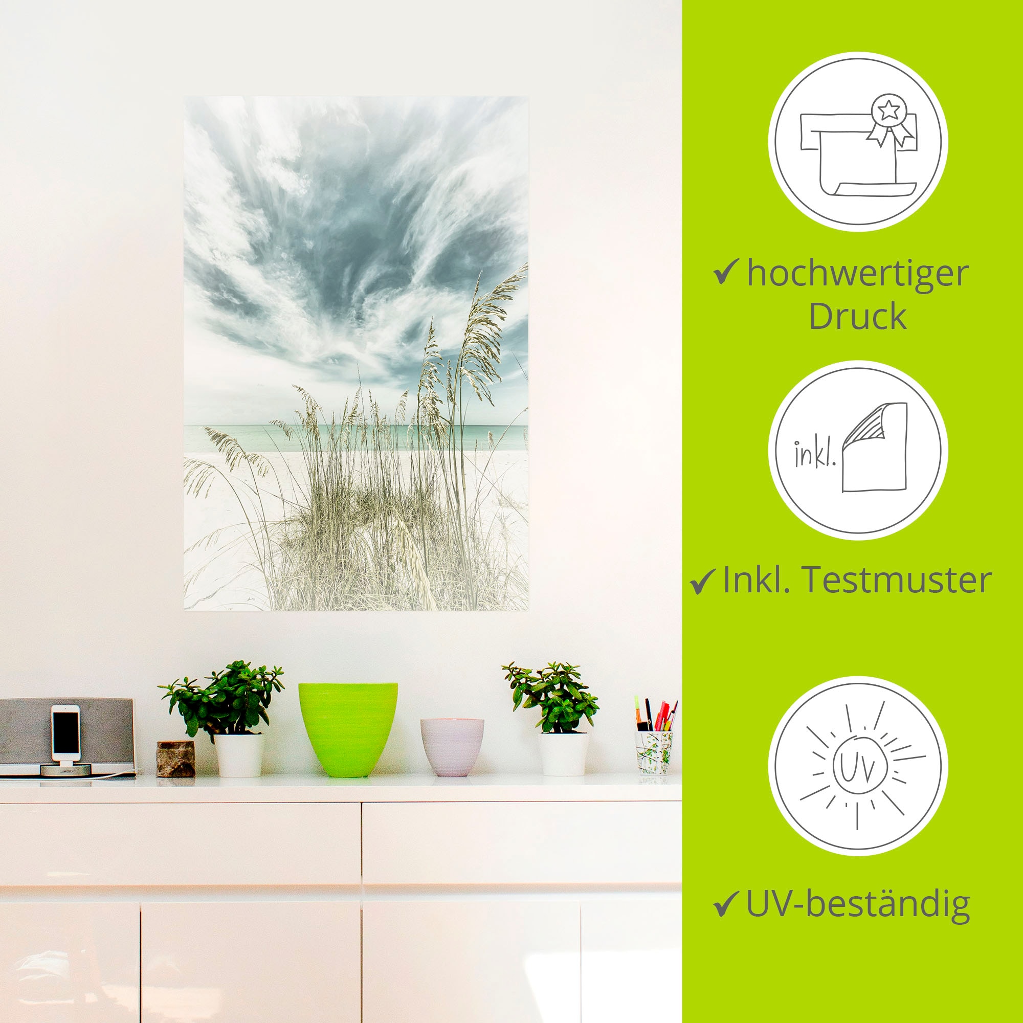 Artland Wandbild »Himmlische Stille am Strand Vintage«, Strandbilder, (1 St.), als Alubild, Outdoorbild, Leinwandbild, Poster, Wandaufkleber