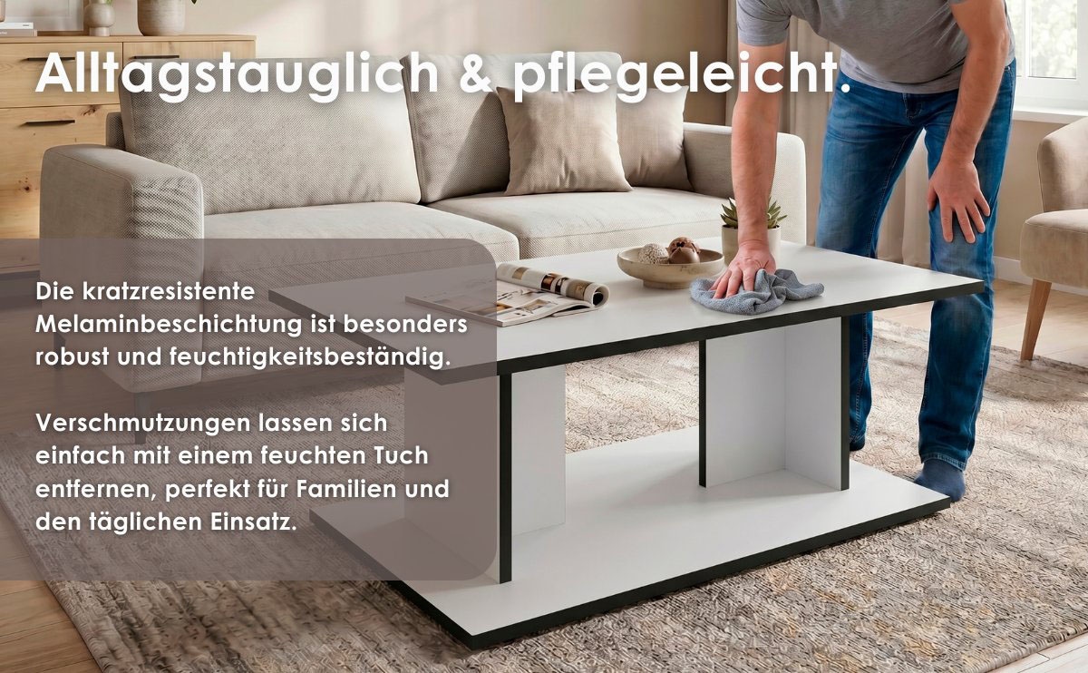 byLIVING Couchtisch »TOM« Eiche-Optik oder Weiß, Kante schwarz, Belastbarkeit 40 kg, B: 110 cm