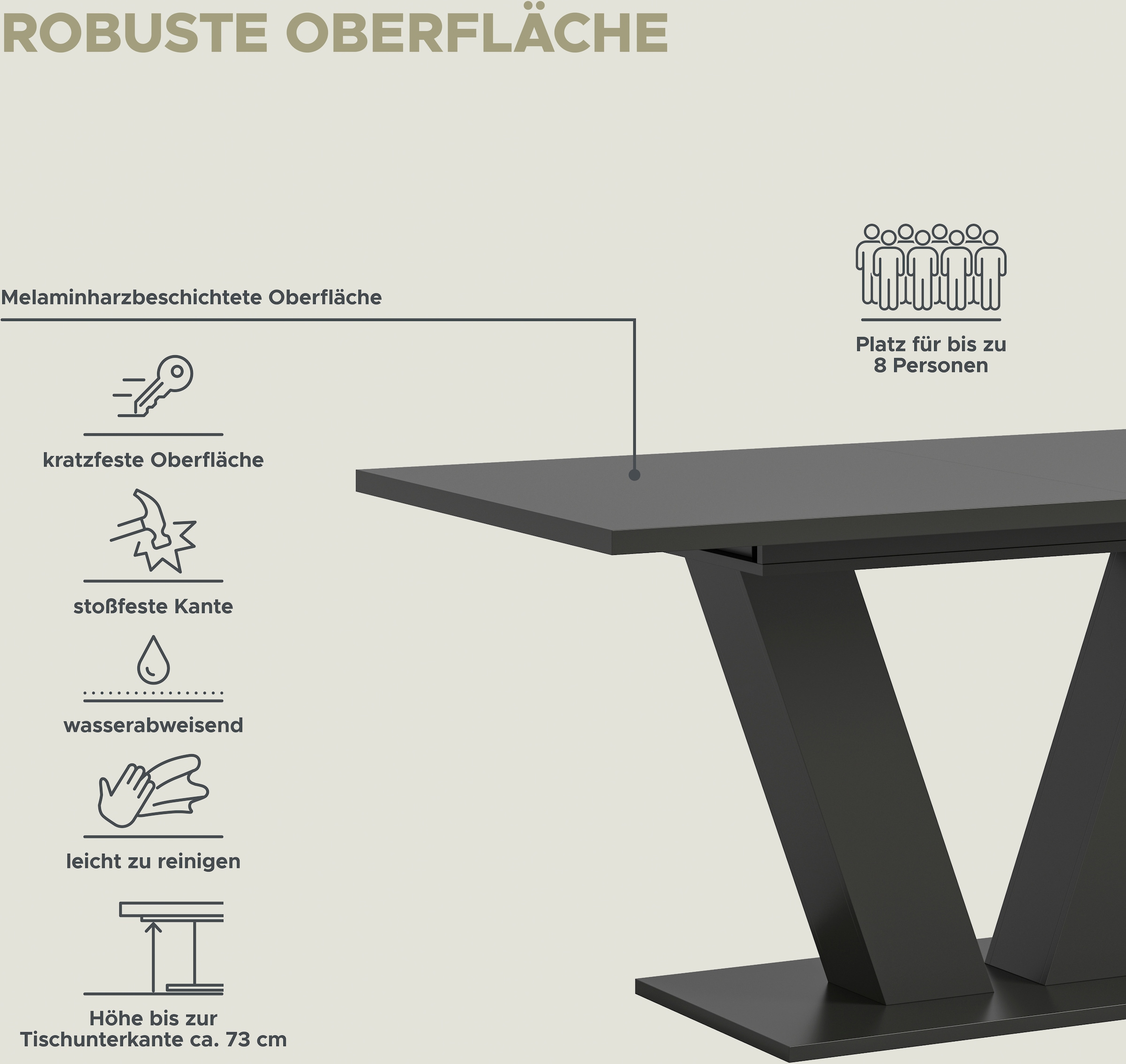 INOSIGN Esstisch »Motus, ausziehbar 150 -190 cm, inklusive 40 cm Einlegeplatte«, V-Gestell mit Bodenplatte, Tisch, Küchentisch, Esszimmer, Küche