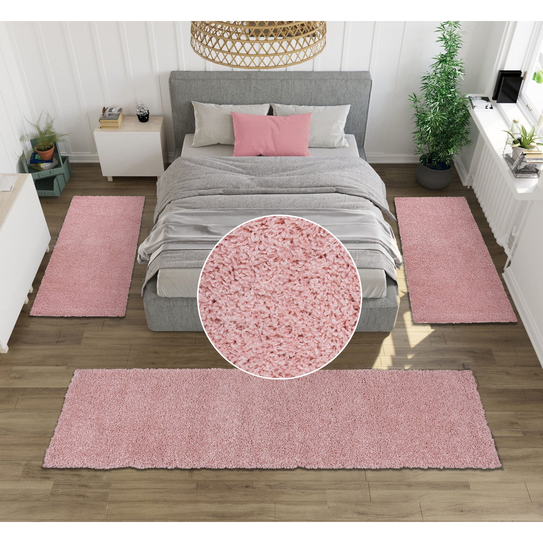 OTTO home Bettumrandung »Viva« Höhe 45 mm 3 Stk. tlg. Bettvorleger, Läufer-Set, Uni-Farben, einfarbig, besonders kuschelig