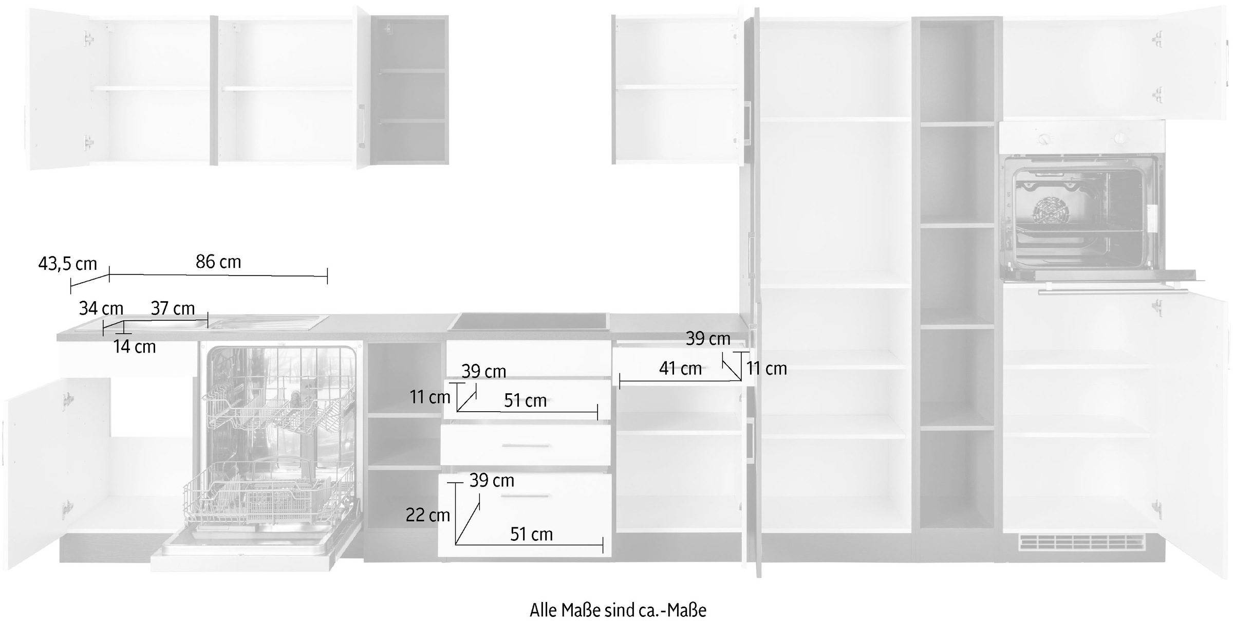 HELD MÖBEL Küchenzeile »Paris«, ohne E-Geräte, Breite 400 cm