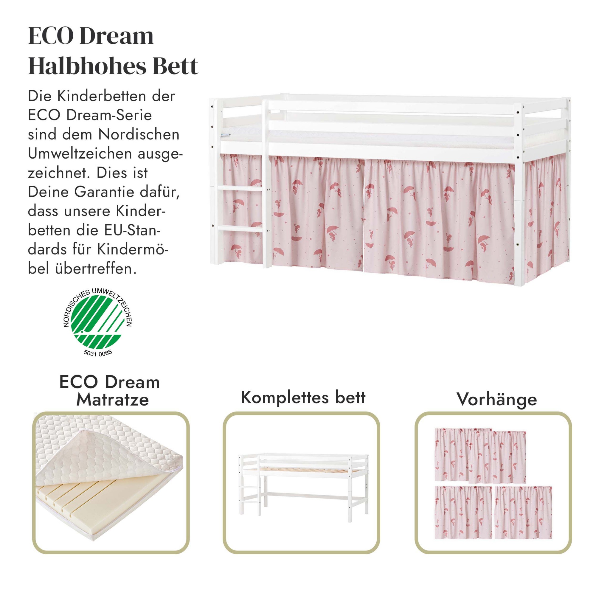 Hoppekids Spielbett »ECO Dream, Hochbett, teilbar in 2 Einzelbetten«, Massivholz, wahlweise in 2 Größen und 4 Farben, Matratze wählbar