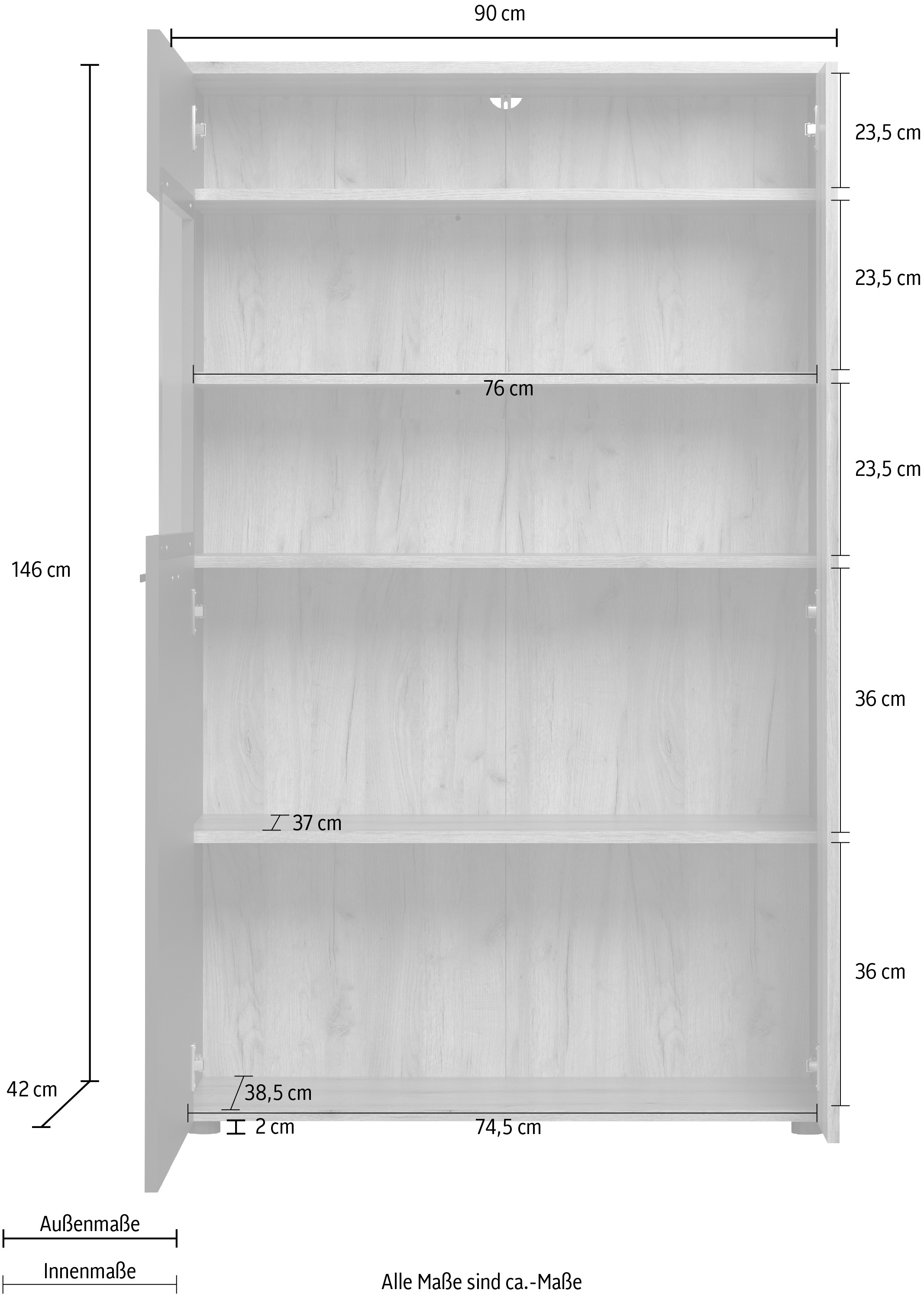 INOSIGN Highboard »Estepona«, (1 St.), Vitrine mit Rillenoptik - Türen links oder rechts montierbar