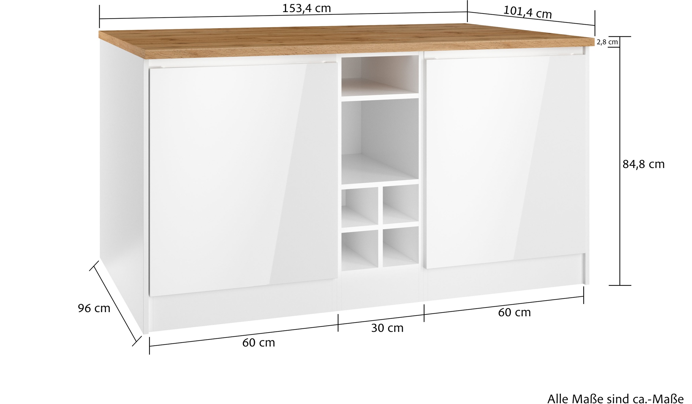 HELD MÖBEL Kücheninsel »Virginia«, Breite 153 cm, MDF-Fronten, Flaschenregal