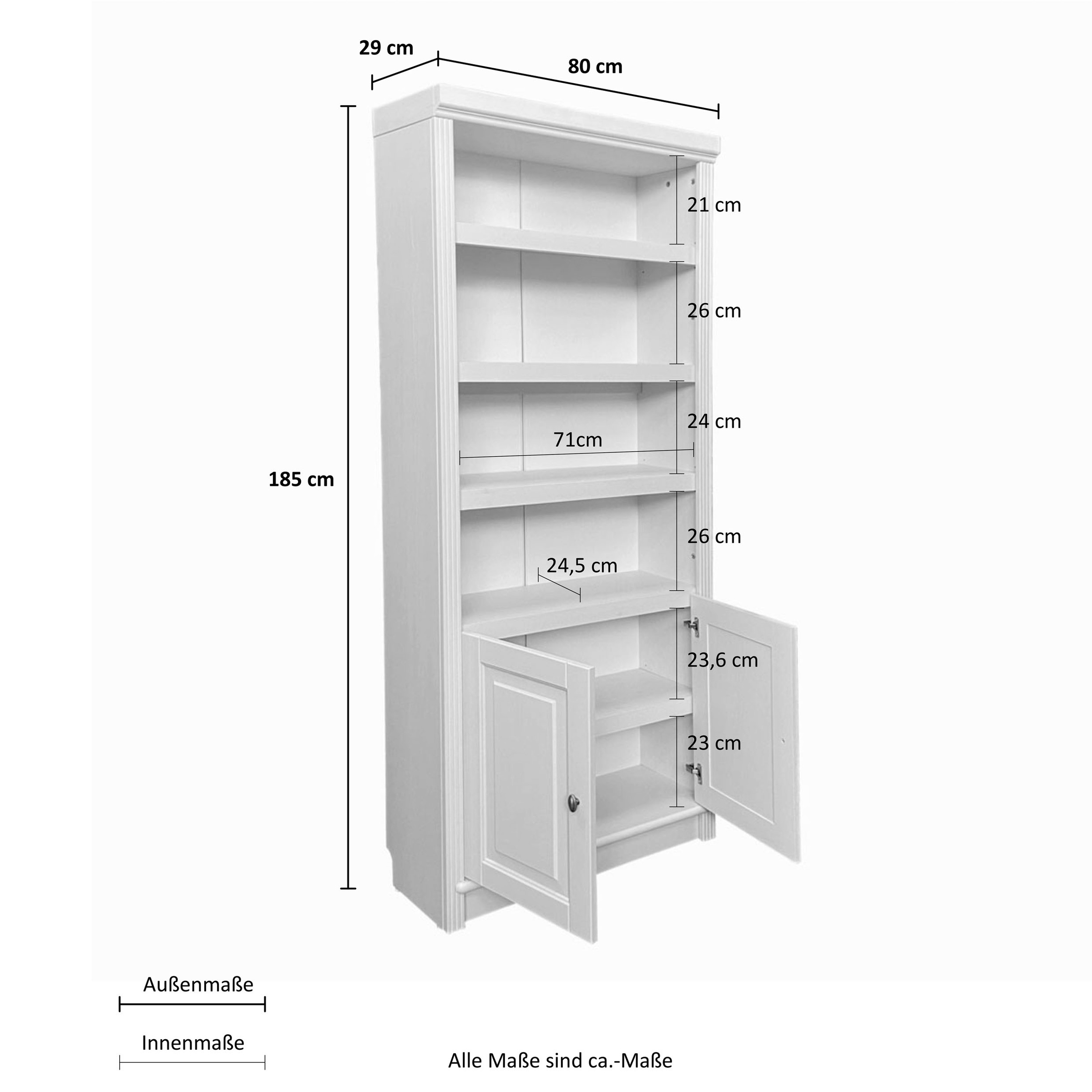 Home affaire Bücherregal »Soeren«, aus massiver Kiefer, Höhe 220 cm, mit 2 Holztüren, viel Stauraum