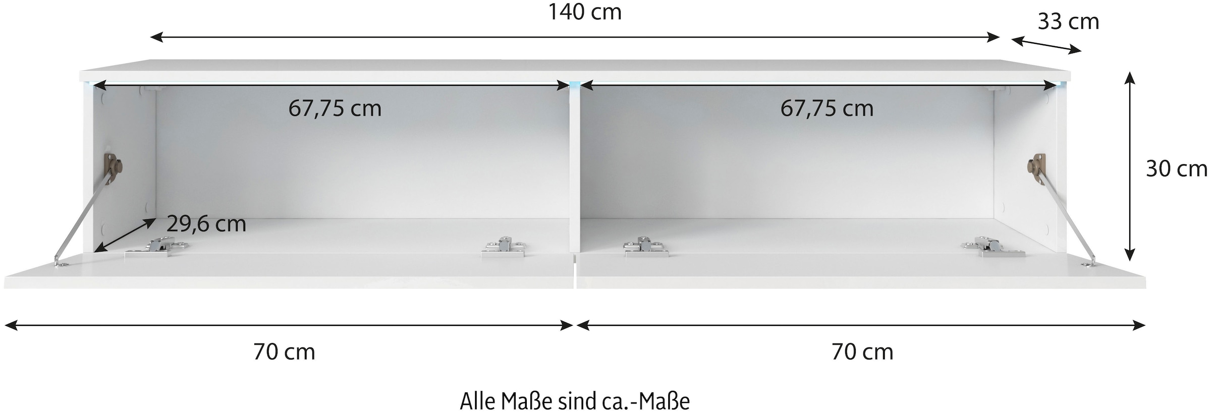 INOSIGN Lowboard »LOWBOARD VERA, wahlweise mit oder ohne Beleuchtung«, Modernes griffloses TV-Board, 180 cm TV-Schrank, stehend und hängend
