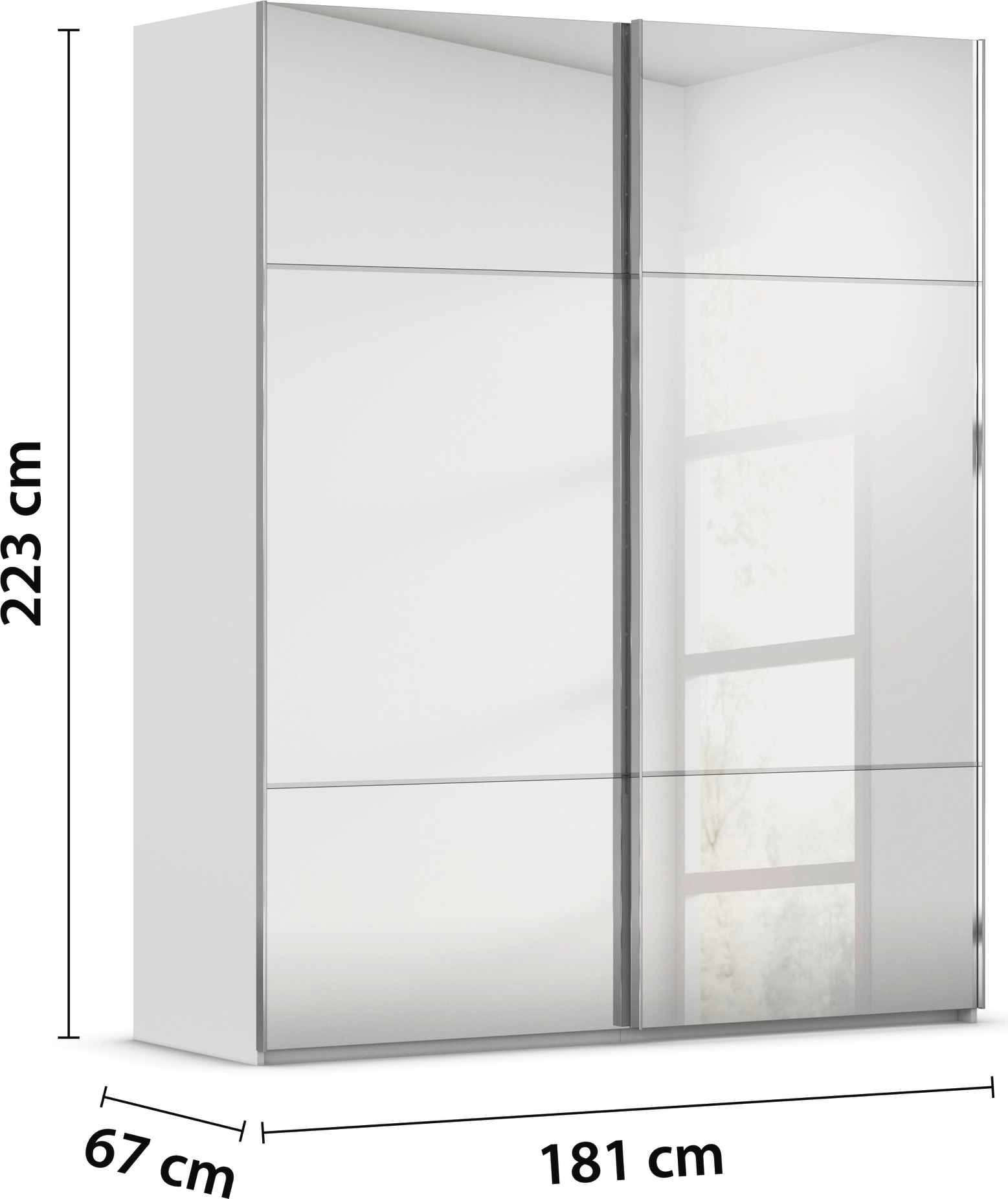 rauch Schwebetürenschrank »Kleiderschrank Schrank Garderobe Schlafzimmerschrank SCALE-TRIO«, edle dreigeteilte Front mit 2 Zierleisten Spiegelfront MADE IN GERMANY