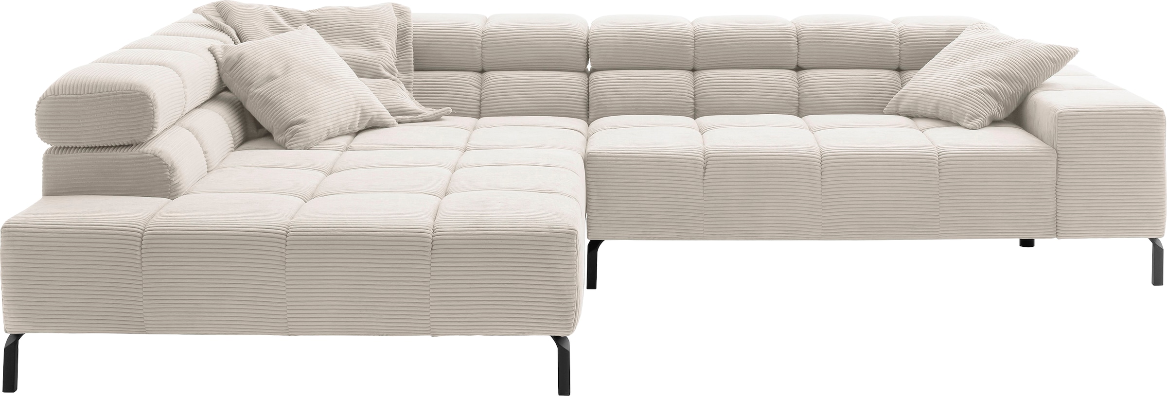 INOSIGN Ecksofa »Ancona New, wahlweise motorische Sitztiefenverstellung, auch in Cord«, feine Steppung, mit Kopfteilverstellung, 3 Zierkissen, L-Form