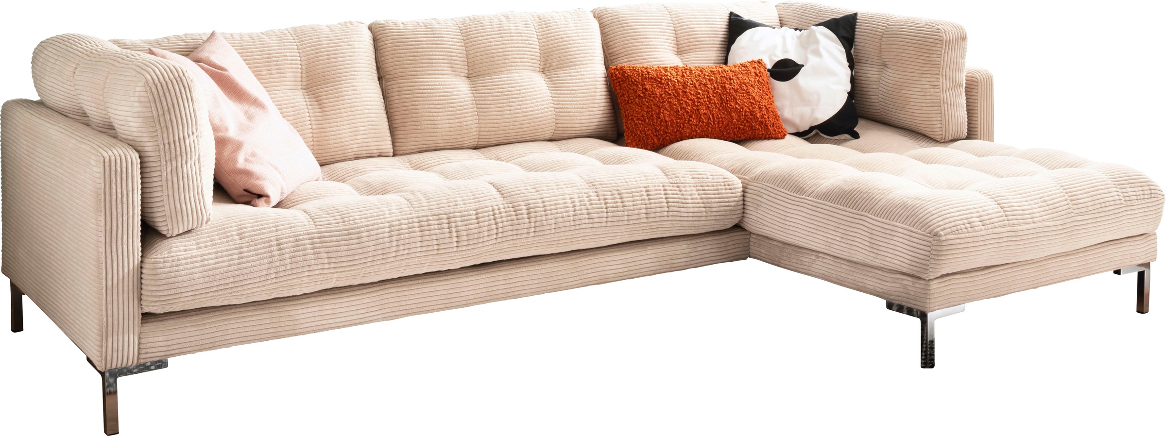 Trends by HG Ecksofa »Landau L-Form«, in Cord-Stoff mit Metallfuß