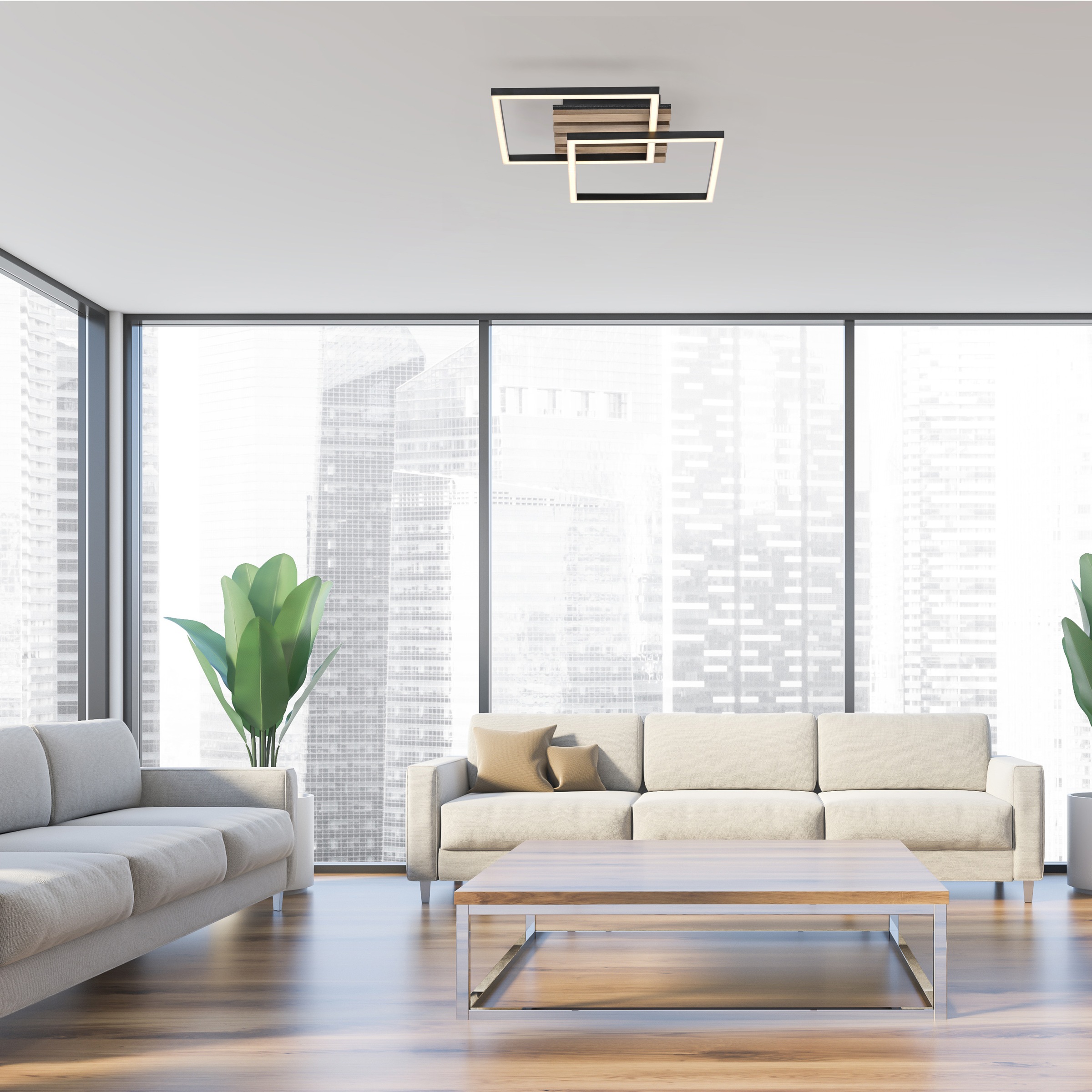 JUST LIGHT LED Deckenleuchte »AKUSTIKA« LED-Board 1 Stk. Warmweiß Eichenfur günstig online kaufen