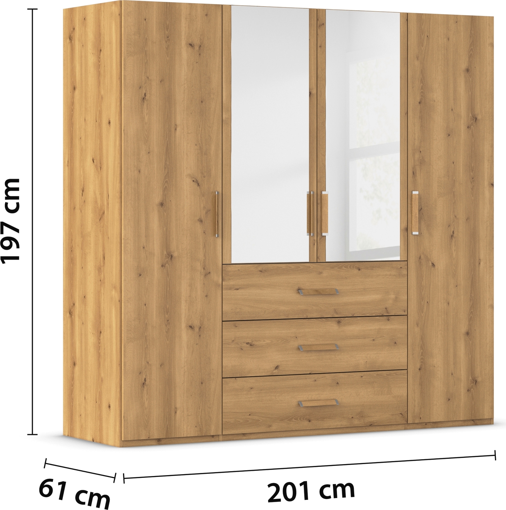 rauch Drehtürenschrank »Kleiderschrank Schrank Garderobe Schlafzimmerschrank EVELYN«, (in 2 Höhen 197 oder 210 cm erhältlich), in elegantem Stil mit Schubladen 3 Breiten und 2 Höhen MADE IN GERMANY