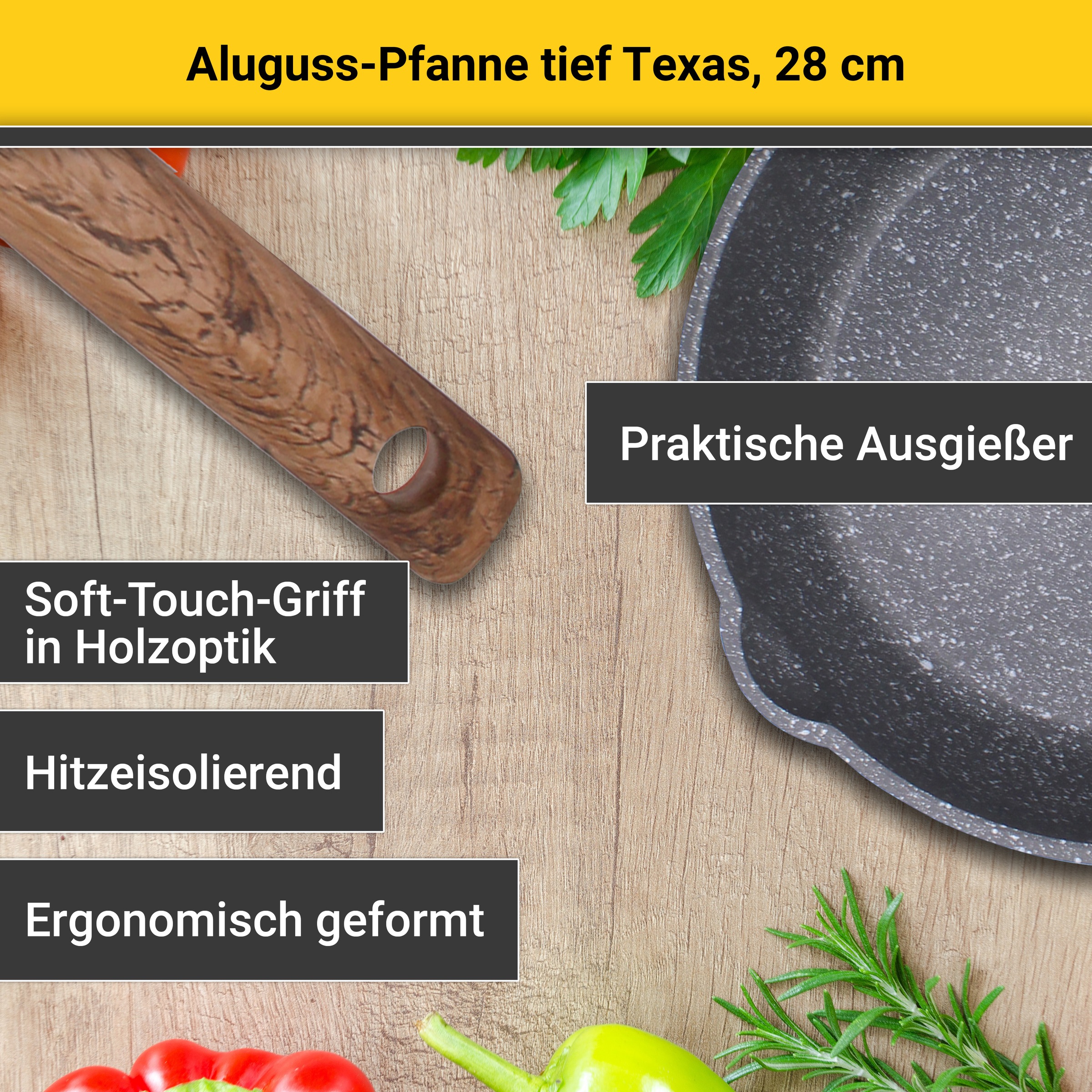 Krüger Bratpfanne »Aluguss Pfanne tief Texas, 28 cm«, Aluminiumguss, (1 tlg.), für Induktions-Kochfelder geeignet