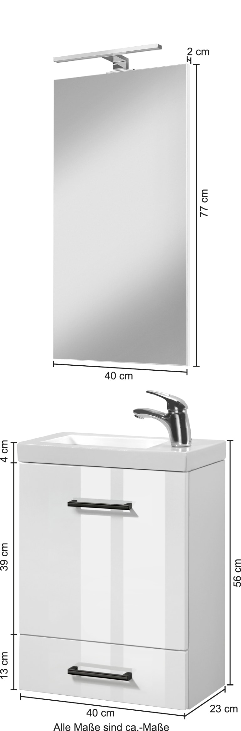 welltime Badmöbel-Set »Trento, verschiedene Ausführungen und Farben«, (4 St.), Gästebad, Waschtisch-Set, 40cm, mit schwarzen Griffen