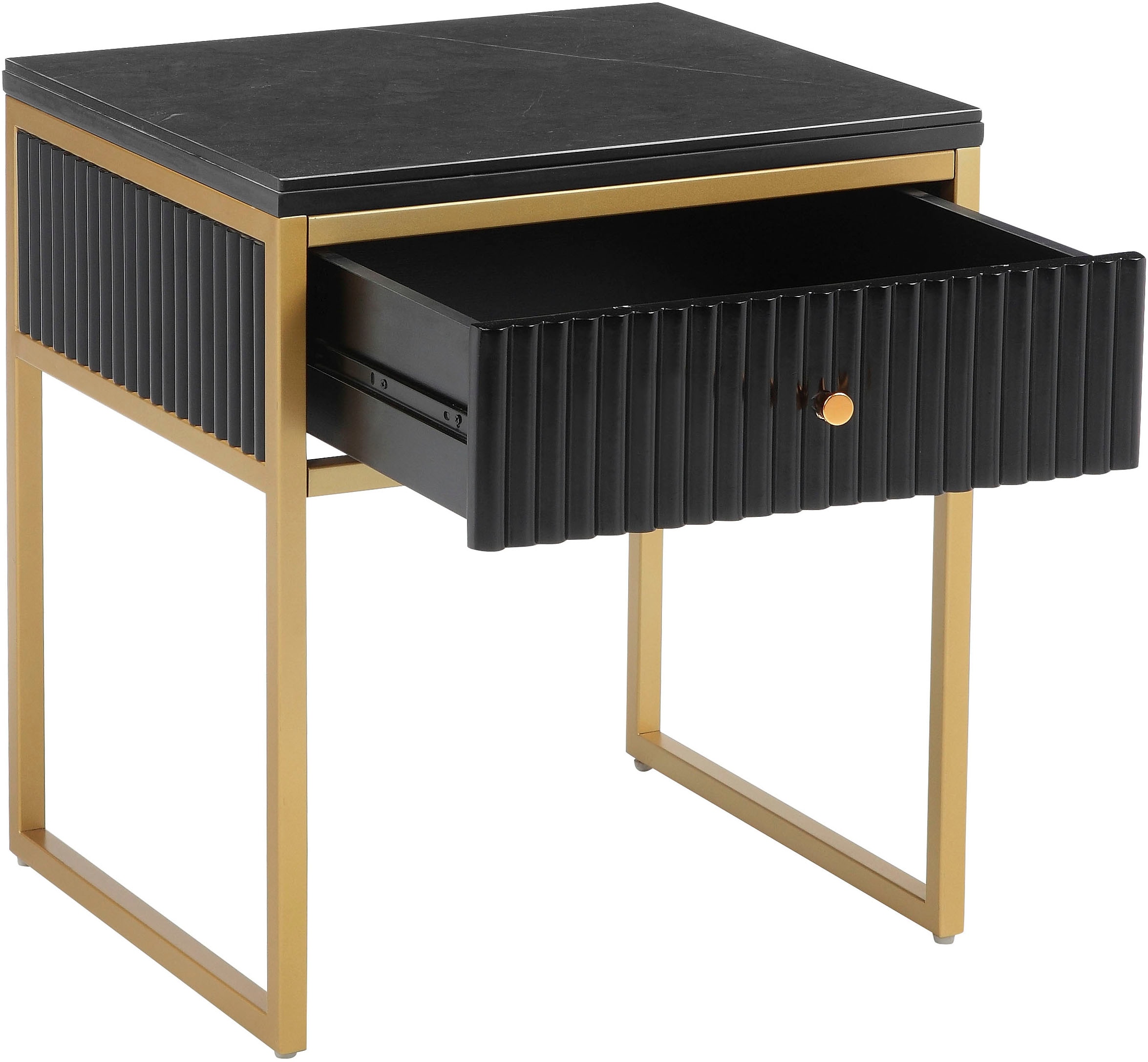 Leonique Beistelltisch »Fleuriss« Keramikplatte, goldene Beine, FSC-zertifiziertes Holz, Breite 50 cm