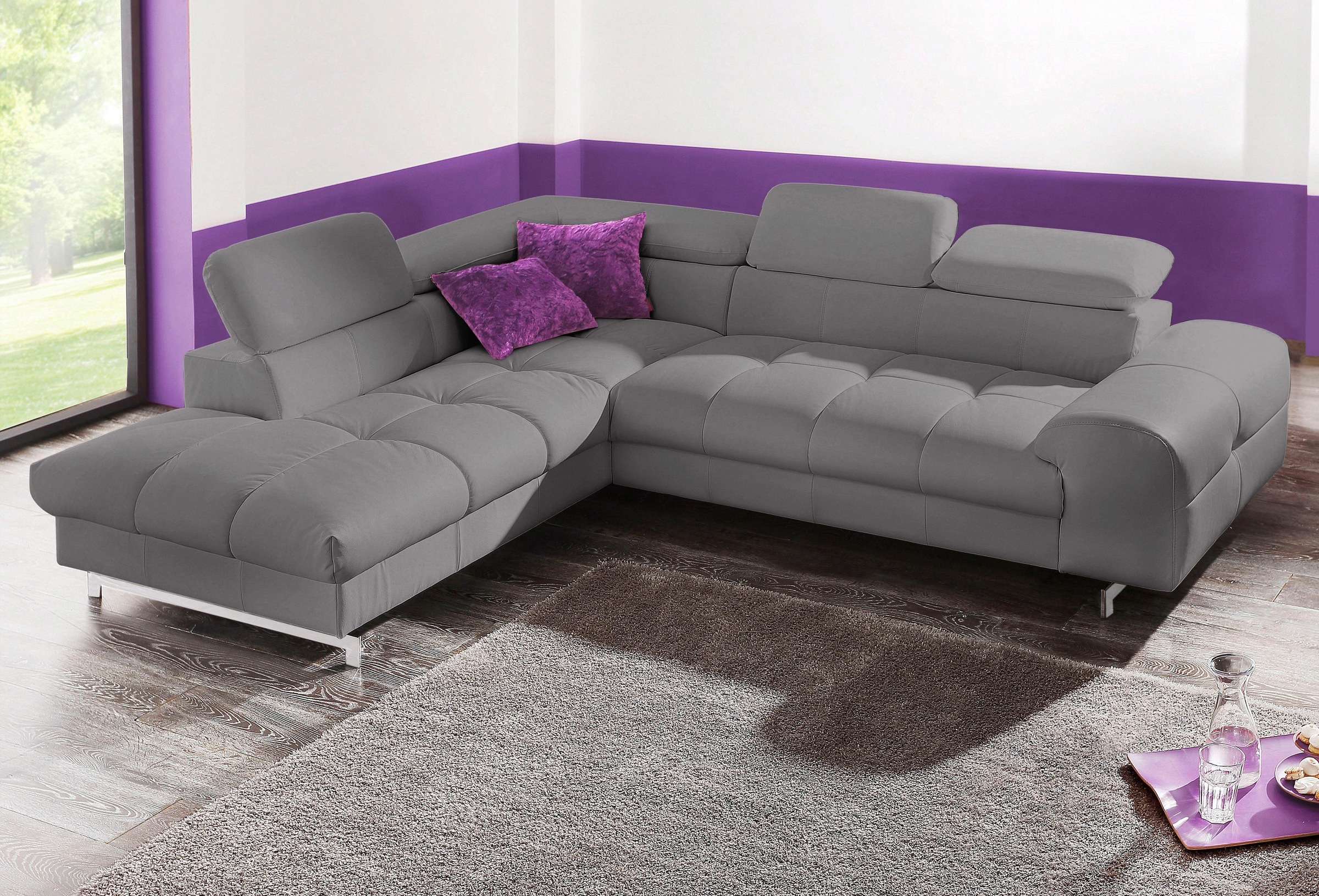 COTTA Polstergarnitur »Chef L-Form«, (Set), Set bestehend aus: Ecksofa mit Kopfteilverstellung & Hocker