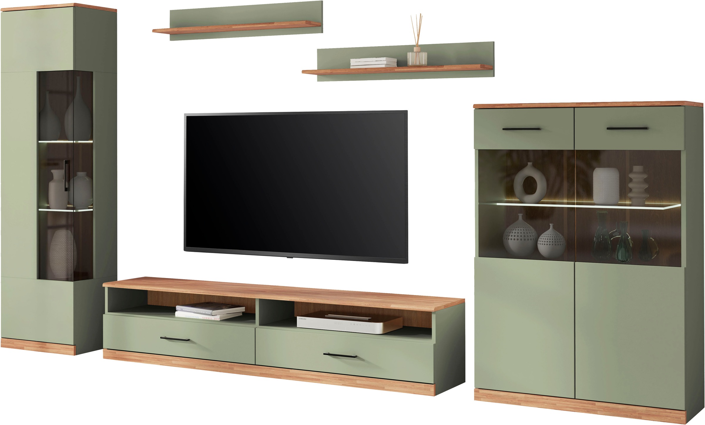 Home affaire Wohnwand »Ribe,Set-5 St.,Oberplatten Eiche massiv,viel Staurau günstig online kaufen