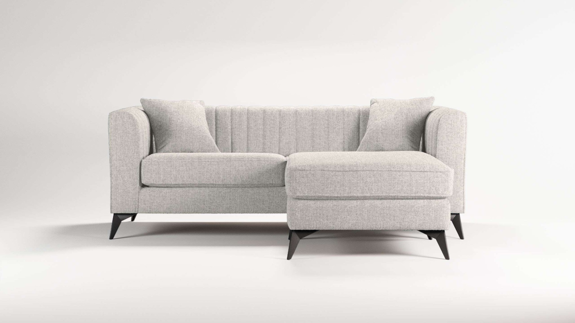 Places of Style Ecksofa »MATTHEW L-Form ideal für kleine Räume, Maße B/T/H: 201/162/74 cm«, elegantes Designsofa, feine Steppung im Rücken, incl. Zierkissen
