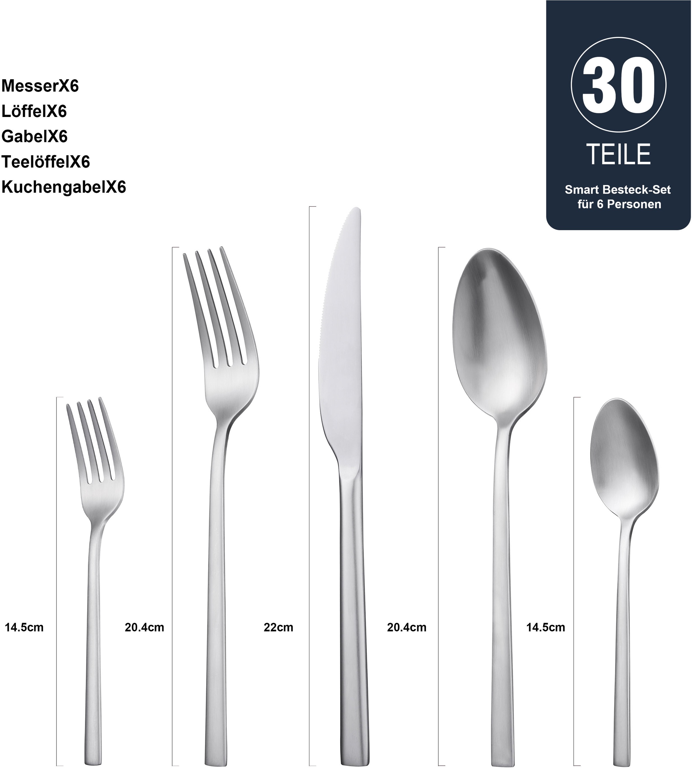 Hanseatic Besteck-Set »SMART, wahlweise in glänzender oder matter Optik« leichtes und minimalistisches Design