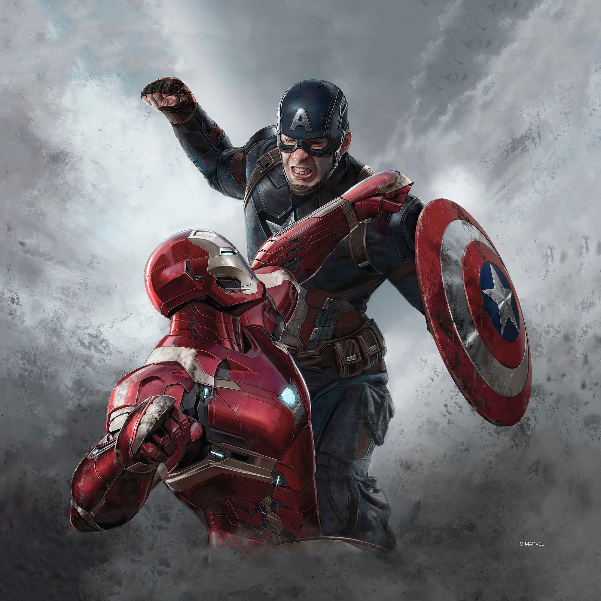 Komar Leinwandbild »Captain America vs. Iron Man - Größe 30 x 30 cm«, Disney, (1 St., 30 x 30 cm (Breite x Höhe), Keilrahmenbild mit Echtholzrahmen, Kinderzimmer