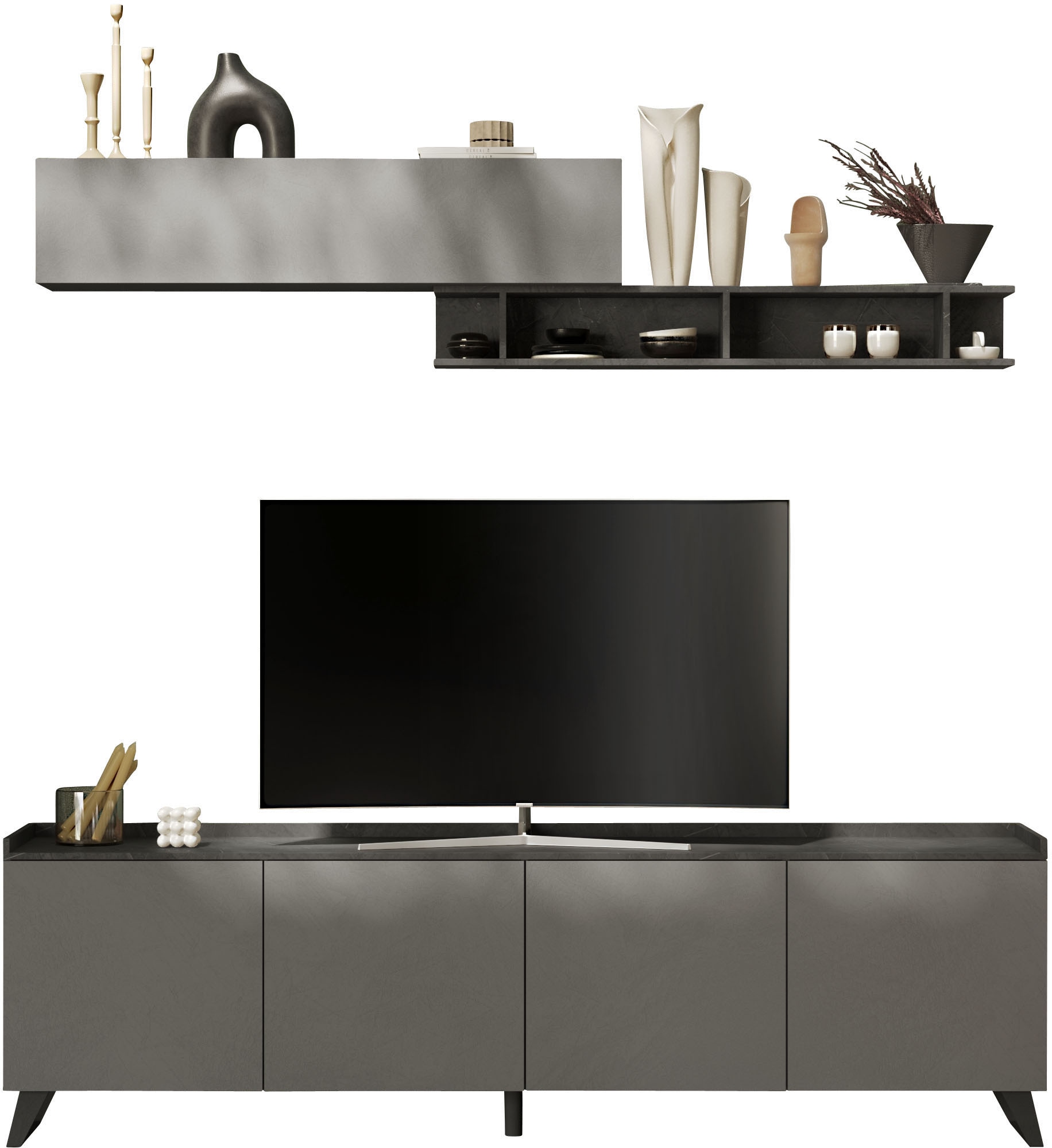 Wohnzimmer-Set, 3-teilig, Bleigrau