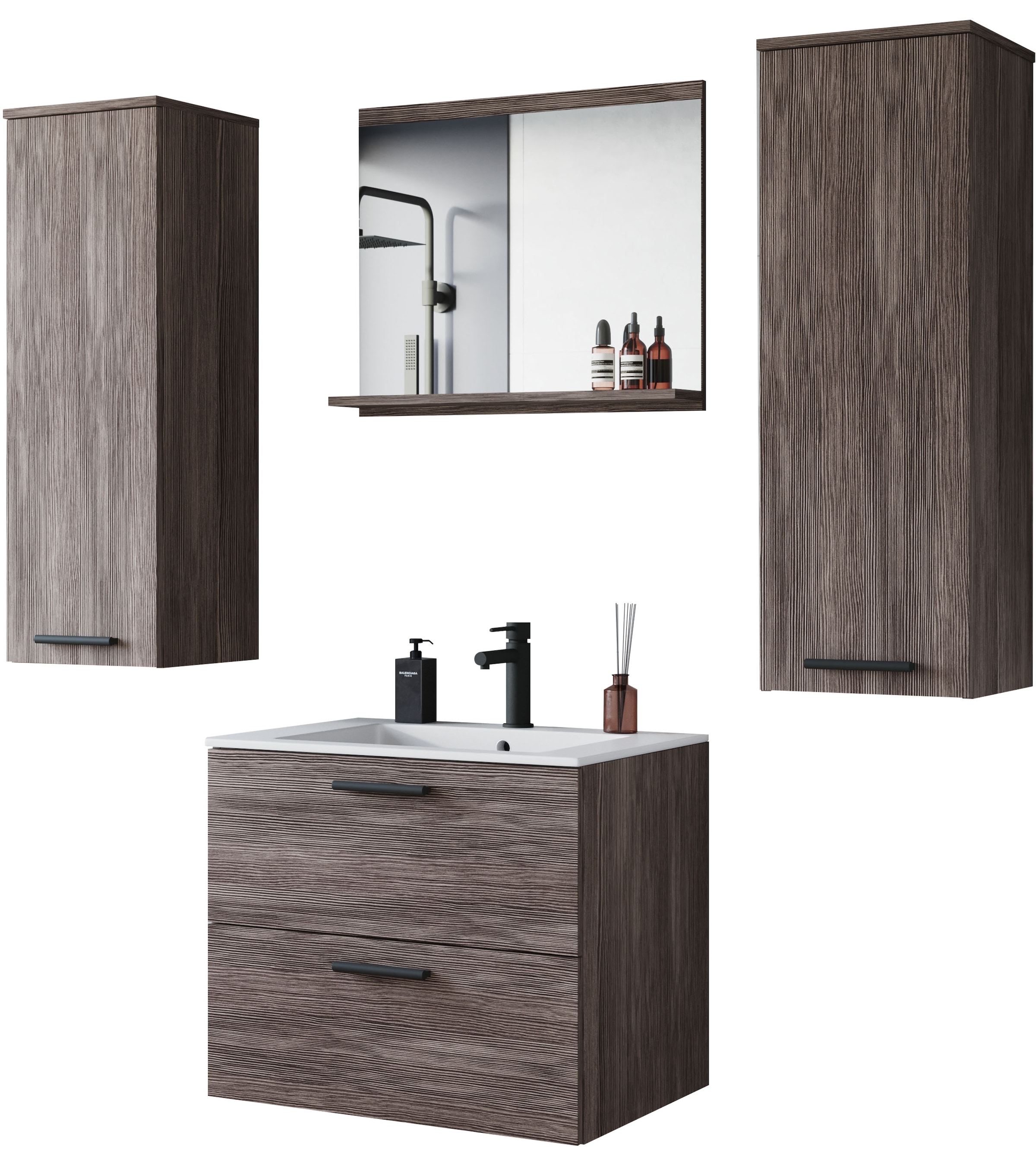 welltime Badmöbel-Set »PILA«, (Set, 4 St.), Badmöbel 4-teilig, verstellbare Einlegeböden, Schubladen
