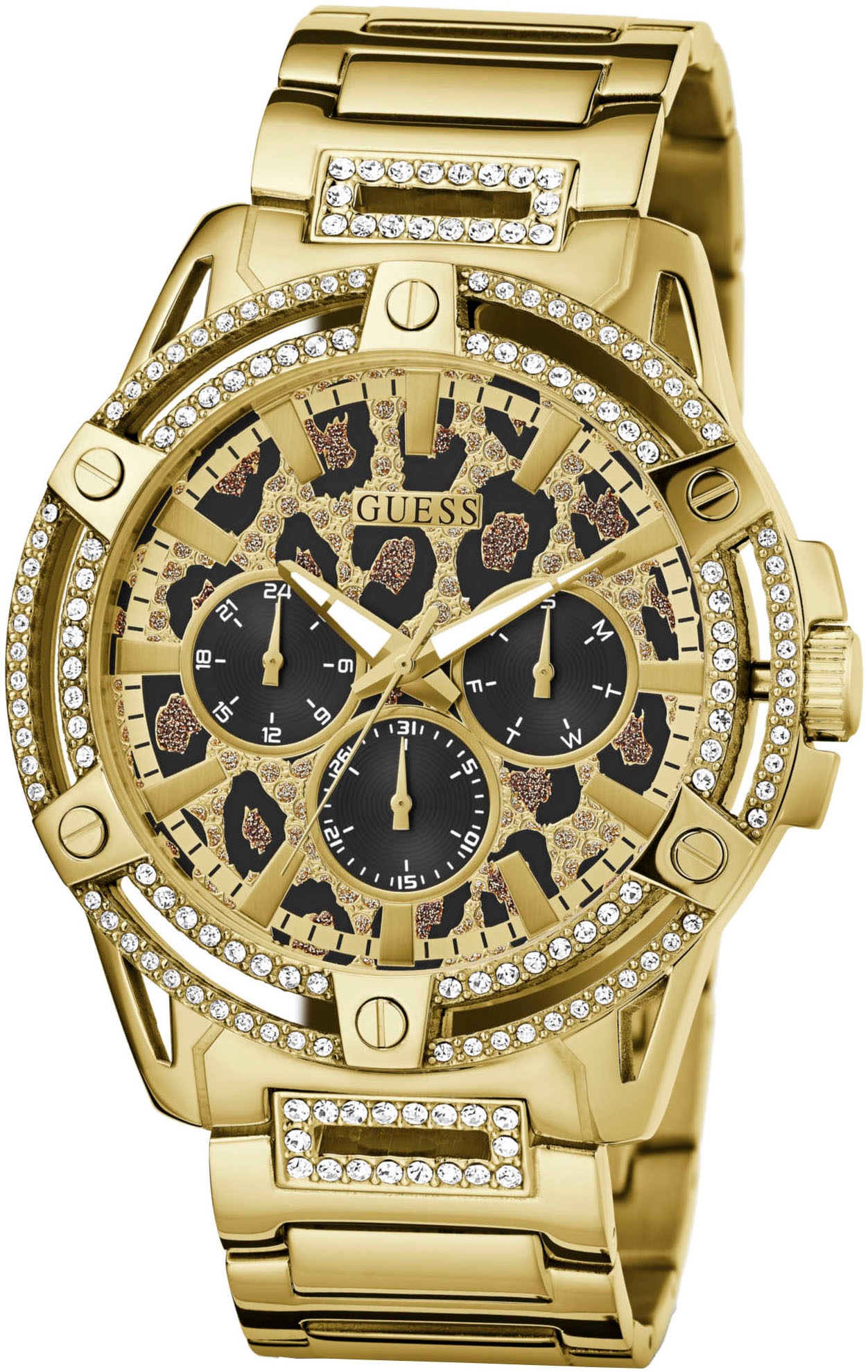 Guess Multifunktionsuhr »KING«, Quarzuhr, Armbanduhr, Herrenuhr, Datum, Edelstahlarmband