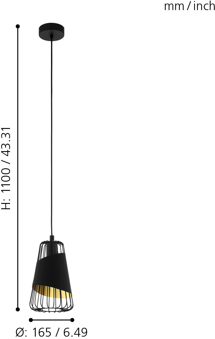 EGLO Hängeleuchte »AUSTELL Hängelampe, E27, IP20, Stahl und Textil, Esszimmerlampe, Lampe«, 1 flammig, Leuchtmittel E27 | ohne Leuchtmittel, Pendellampe, H110 x Ø16,5 cm, schwarz, gold, 1X60W exkl.
